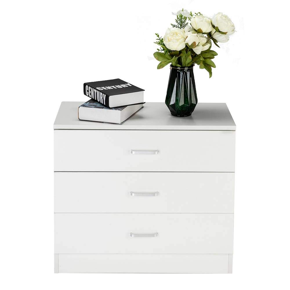 FRITHJILL 3-Drawer White Wood Dresser Chest Cabinet - Bedroom Storage Organizer for Clothes, Linens & Accessories | Modern Nightstand or Nursery Furniture
