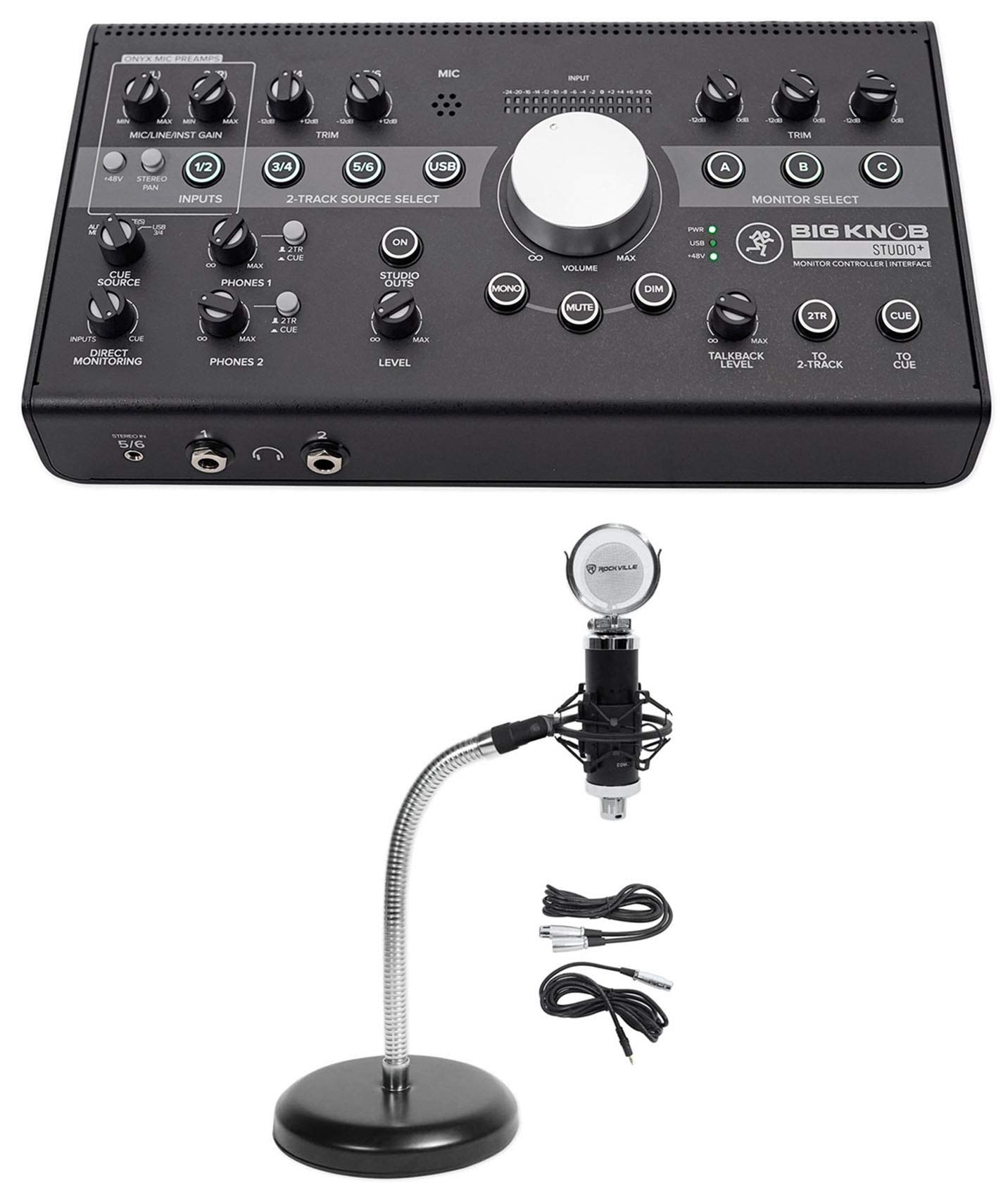 Mackie Big Knob Studio+ Plus Professional Monitor Controller Interface with Microphone and Mic Stand - Perfect for Home Recording, Podcasting, and Music Production Studios