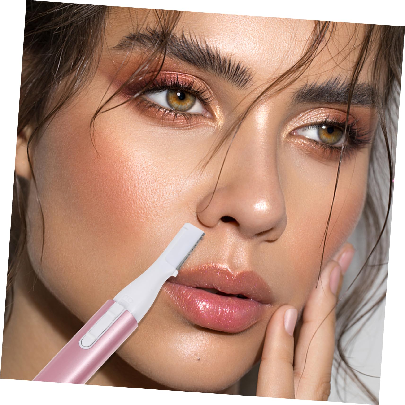 FRCOLOR Electric Eyebrow Trimmer & Facial Hair Remover - Rechargeable Eyebrow Razor for Women & Men, Painless Hair Removal Tool with Pink Aluminum Body - Perfect for Eyebrow Shaping, Upper Lip & Facial Hair Trimming at Home or Travel