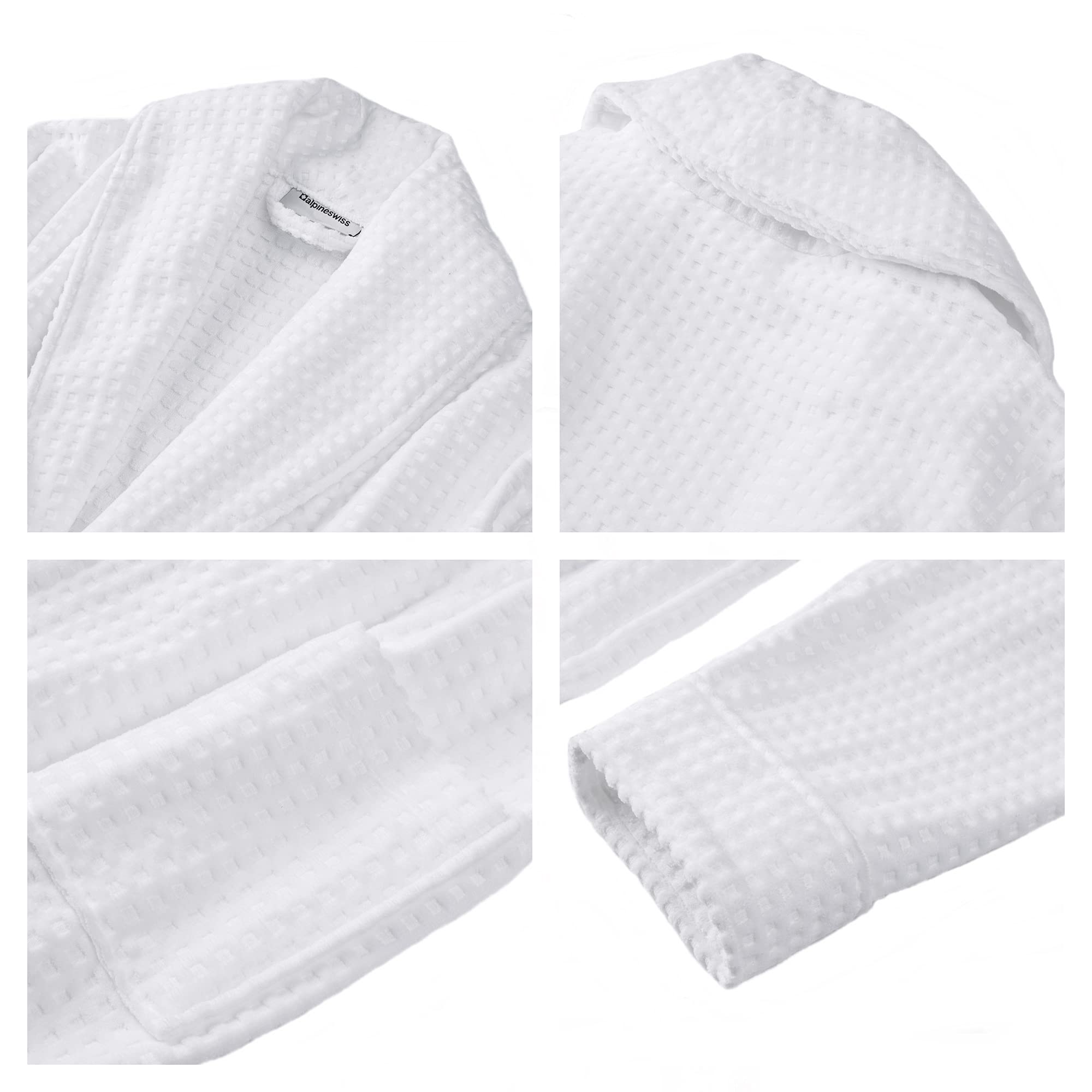Alpine Swiss Elyse Women's Luxury Waffle Knit Cotton Bathrobe with Shawl Collar - Soft Hotel & Spa Robe for Relaxation at Home, After Shower or Vacation
