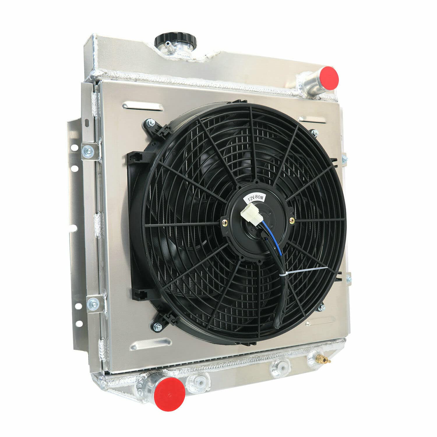 AlloyWorks 4-Row High Performance Aluminum Radiator with Shroud Fan & Relay Kit - Compatible with 1964-1966 Ford Mustang, 1960-1965 Falcon, 1961-1965 Mercury Comet V8 - Perfect for Classic Car Restoration & Hot Rod Upgrades