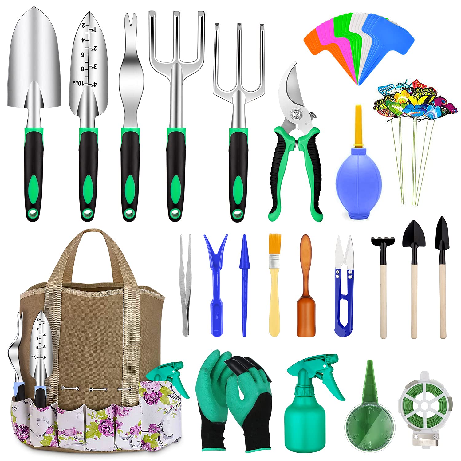 82 Pcs Heavy Duty Aluminum Garden Tools Set with Non-Slip Rubber Handles - Includes Succulent Tools & Storage Tote Bag - Perfect for Gardening, Landscaping, and DIY Home Projects - Great Gift for Men & Women