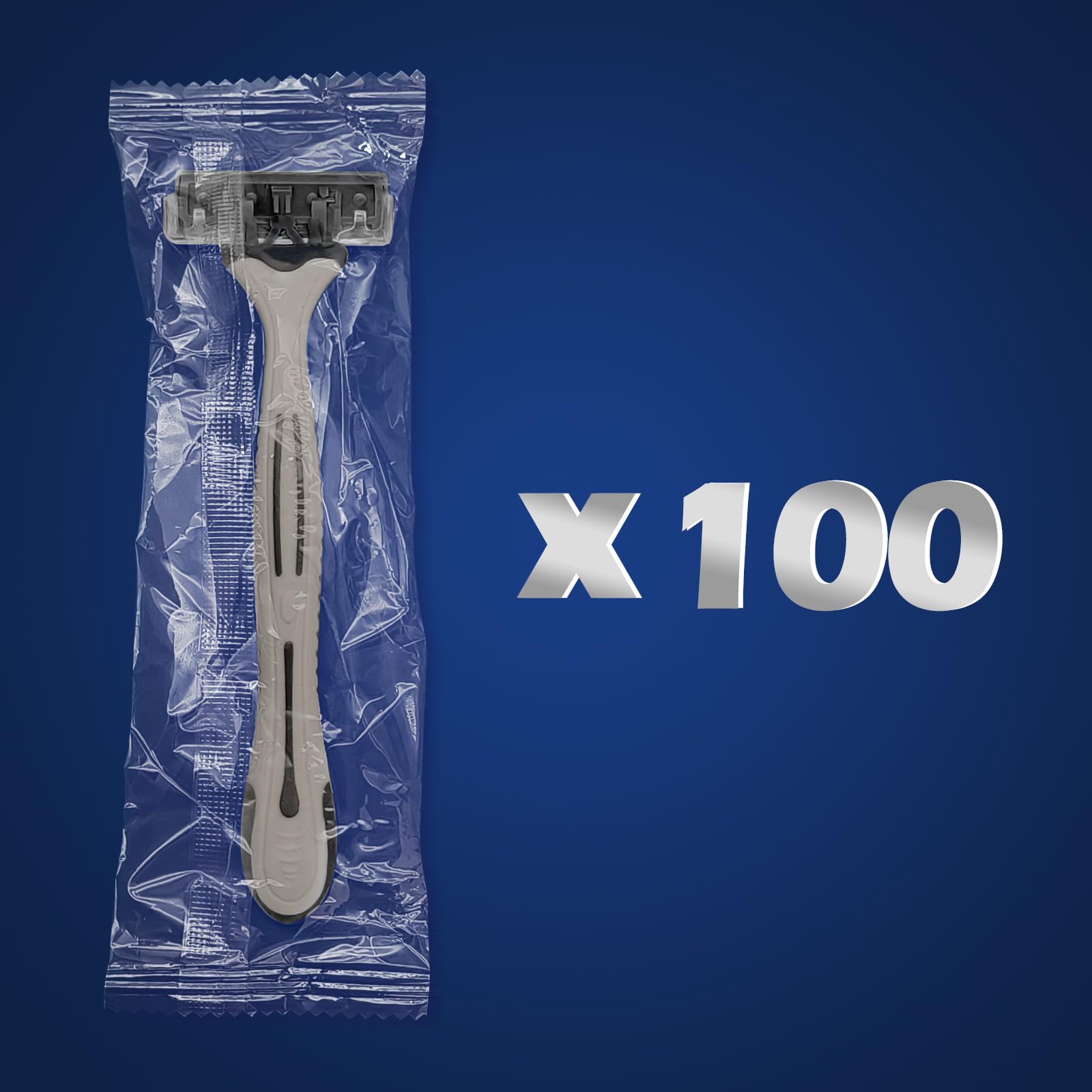 (100 Pack) Kheoxusa 3-Blade Disposable Razors - Individually Wrapped Triple Blade Shavers for Men & Women - Perfect for Travel, Hotels, Airbnb, Tattoo Shops & Grooming Kits - Grey Black