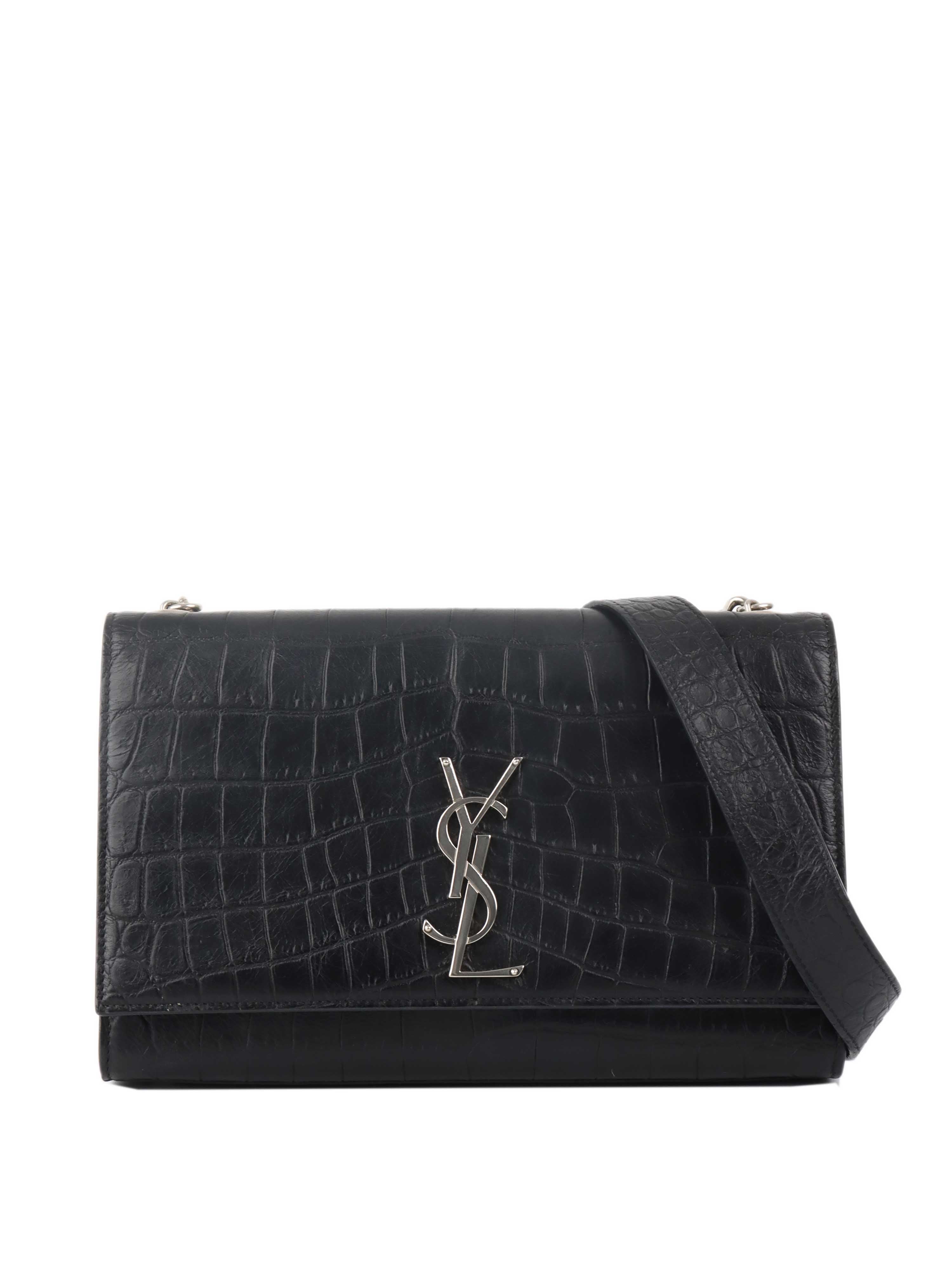 Saint Laurent Black Crocodile Embossed Chain Top Handle Kate Bag - Luxury Designer Handbag for Women | Perfect for Evening Parties, Date Nights & Special Occasions