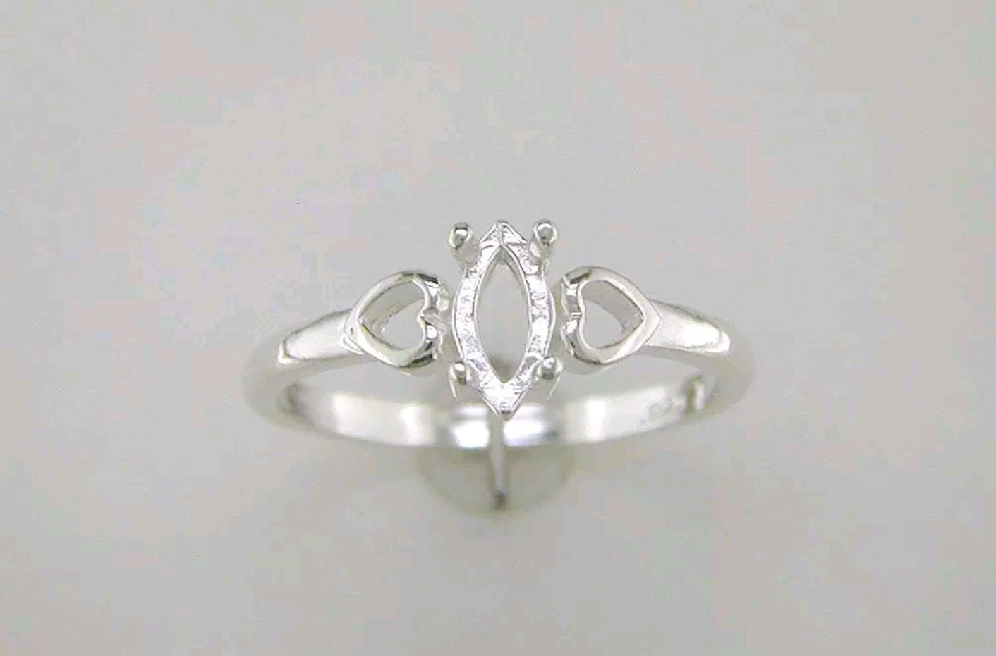 Solid Sterling Silver or 14kt Gold Marquise Heart Blank Ring - 6x3mm & 10x5mm Sizes - Pre-Notched Size 7 Shank Setting (Item# 163509/143509) - Perfect for Jewelry Making, Engagement Rings & DIY Craft Projects