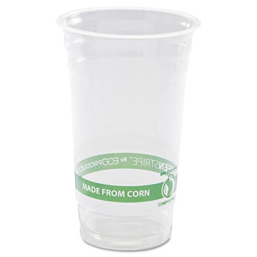Eco-Products GreenStripe PLA Clear 24oz Cold Cups - 1000/Carton | Compostable Disposable Cups for Coffee, Iced Drinks & Parties