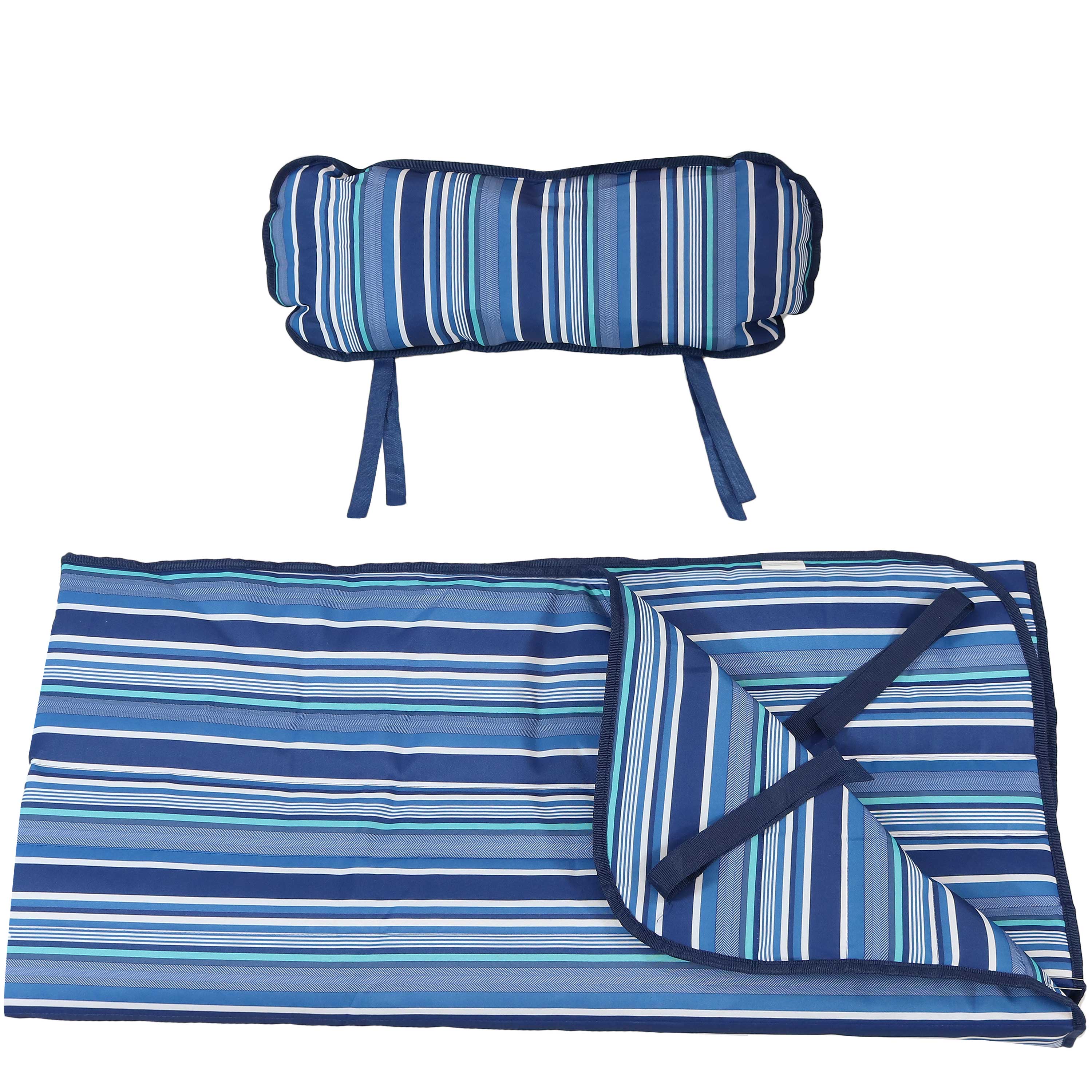 Sunnydaze Polyester Quilted Hammock Pad & Pillow Set - Waterproof Outdoor Cushion with Modern Breakwater Stripe Pattern for Patio, Poolside, Beach & Backyard Relaxation