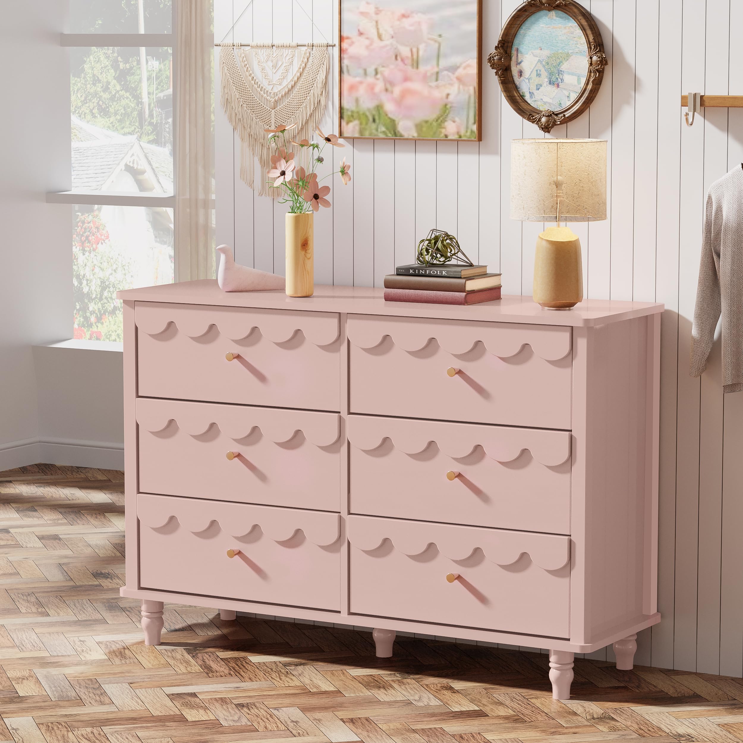 Anbuy 6-Drawer Dresser & 2-Nightstand Set - 3-Piece Bedroom Furniture Combo in Pink | Space-Saving Storage Solution for Small Bedrooms, Guest Rooms & Dorm Rooms