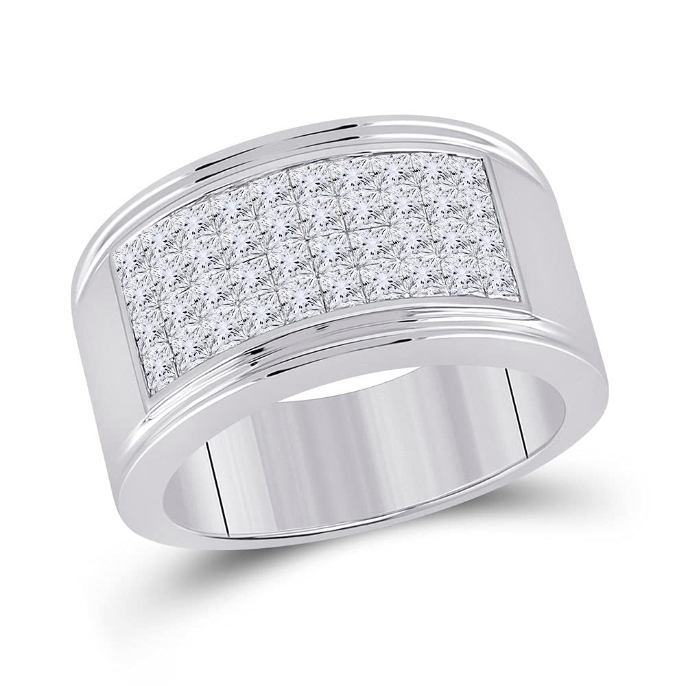 14K White Gold Men's Princess Cut Diamond Band Ring - 3 CTTW, Wedding Band, Anniversary Gift, Engagement Ring for Him