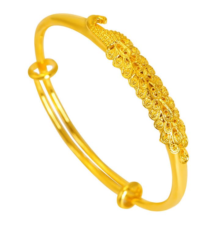 18K Gold Plated Peacock Pattern Adjustable Cuff Bracelet for Women - Elegant Boho Arm Band Jewelry for Parties, Weddings & Special Occasions