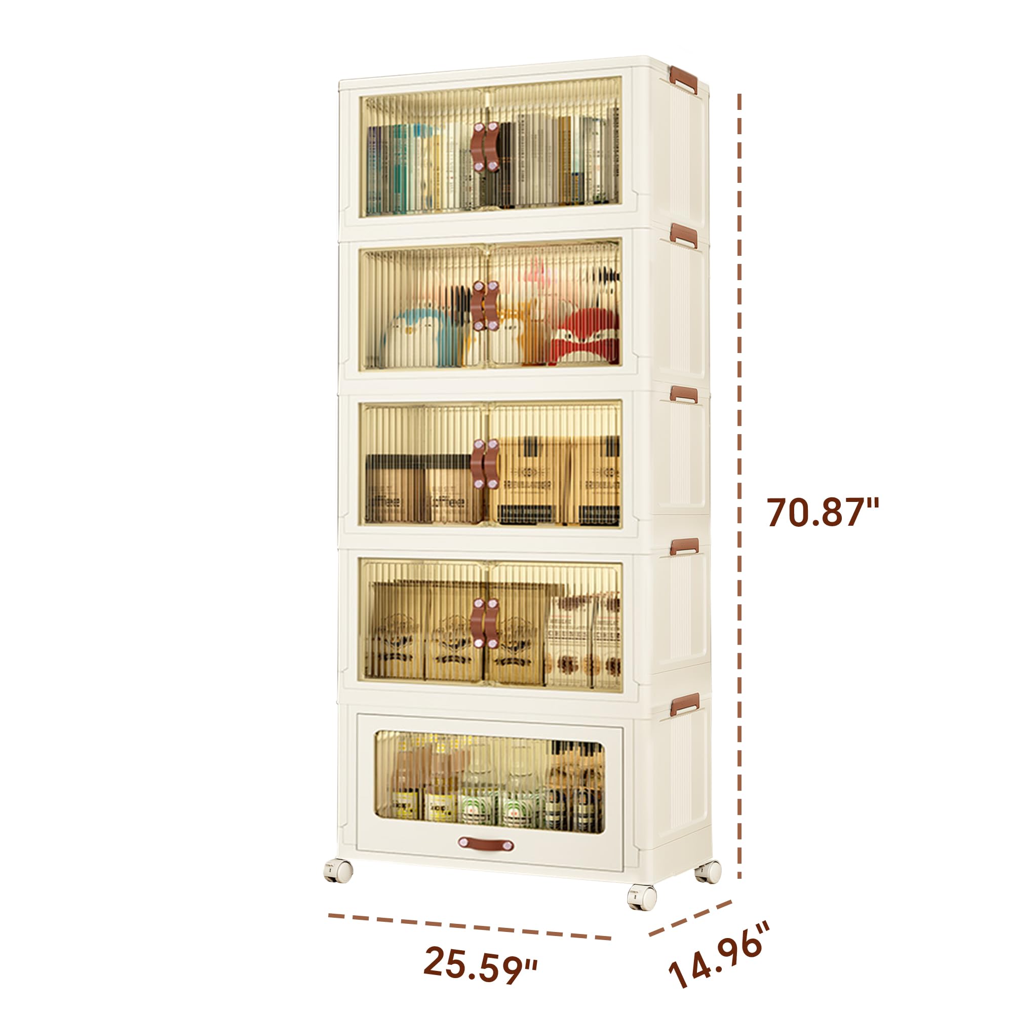 5-Tier Collapsible Storage Bins with Wheels & Lids - Modern Large Home Organization (25.59 x 14.96 x 70.87 in, 480 QT) - Perfect for Closet, Garage, Pantry & Office Storage Solutions