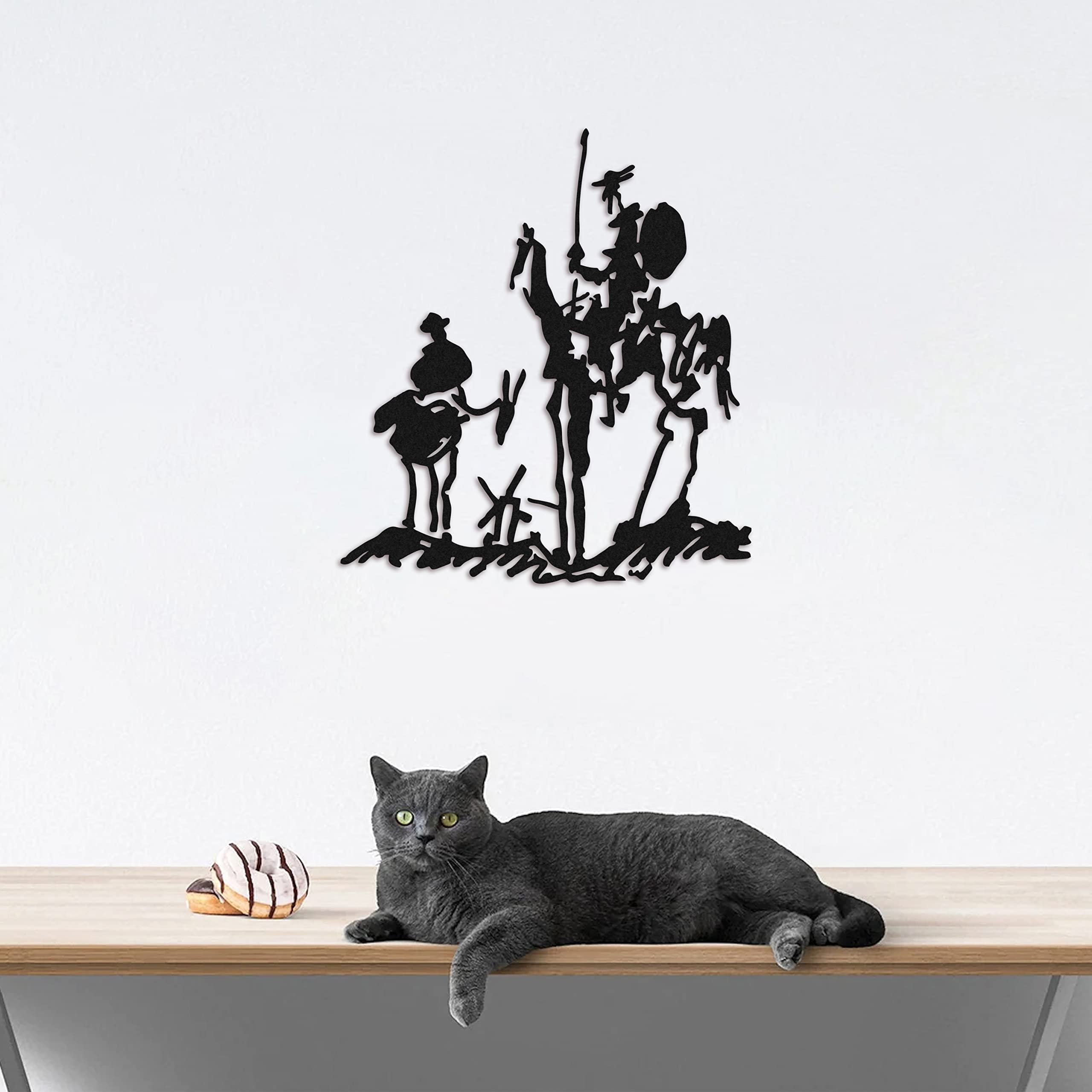 Don Quixote Metal Wall Art Decor - 35x31 Inch Black Spanish Knight Sculpture for Home & Office - Indoor/Outdoor Wall Hanging for Living Room, Bedroom, Patio - Unique Housewarming Gift Idea