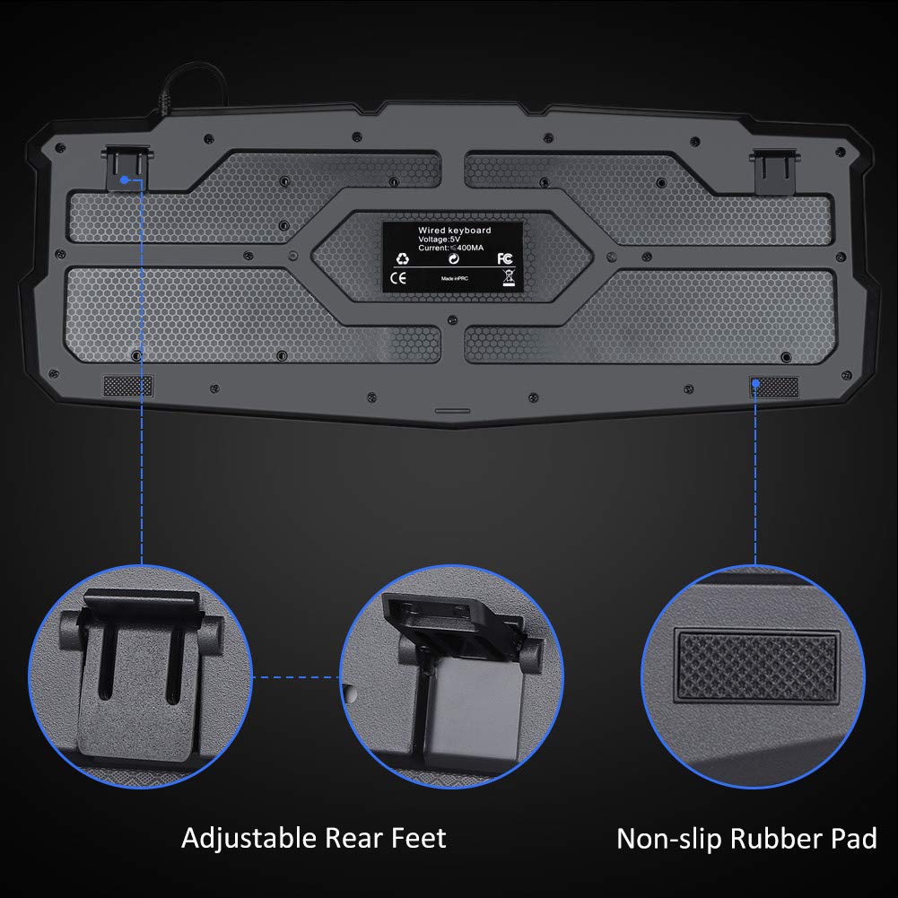 BlueFinger Gaming Keyboard and Mouse Combo - USB Wired Backlit Keyboard with 3-Color LED Illumination & Glowing Letters, Ergonomic Mouse for PC Gamers - Perfect for FPS, MOBA Games and Office Work