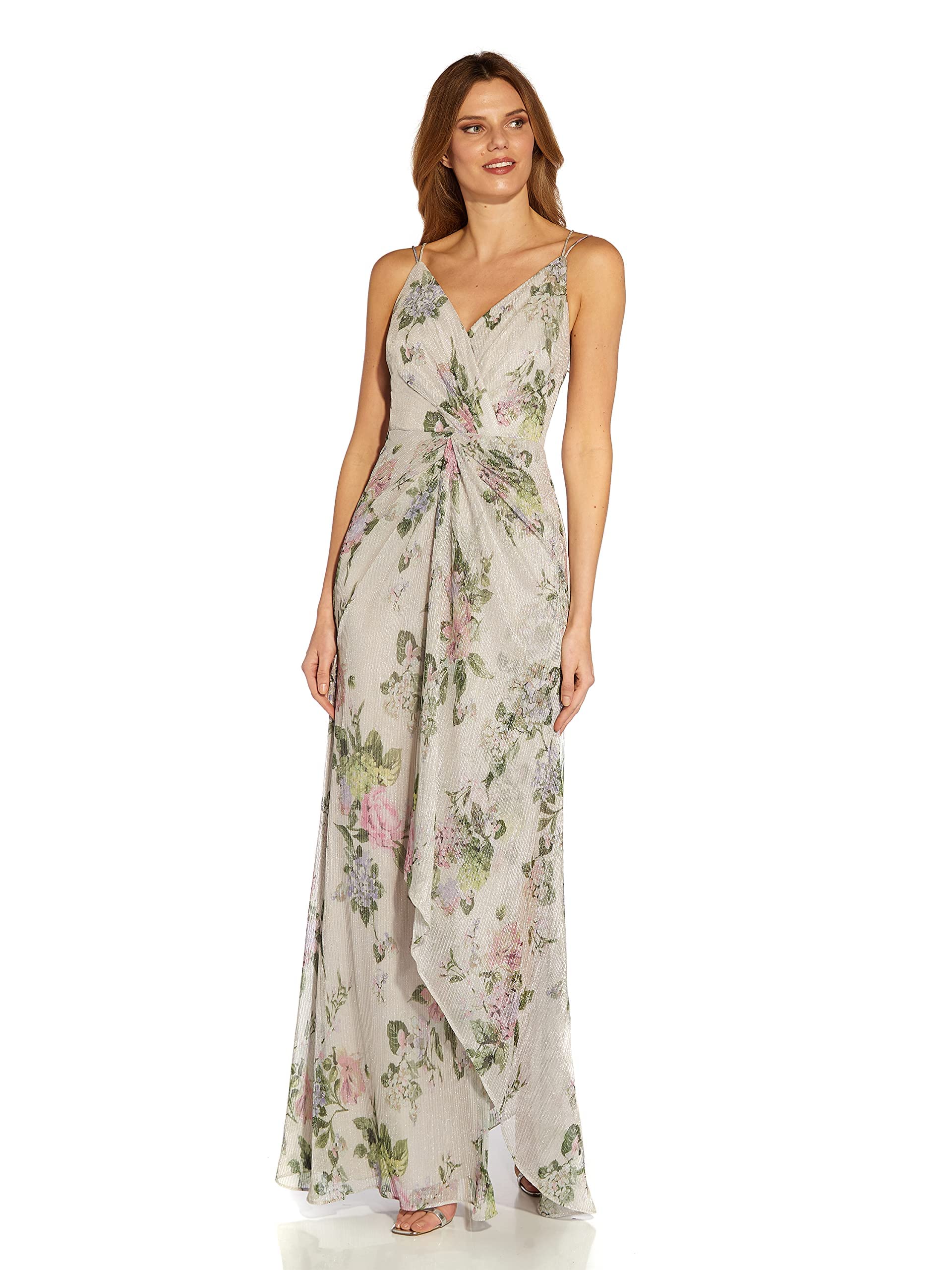 Adrianna Papell Women's Metallic Print Mesh Gown - Elegant Evening Dress for Prom, Wedding & Formal Events