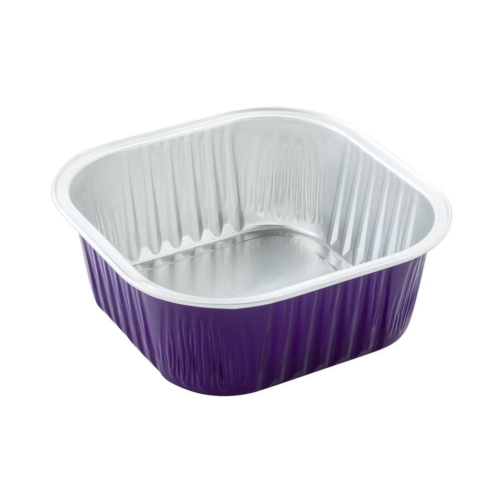 10 oz Square Purple Aluminum Baking Cups with Lids - 4.25