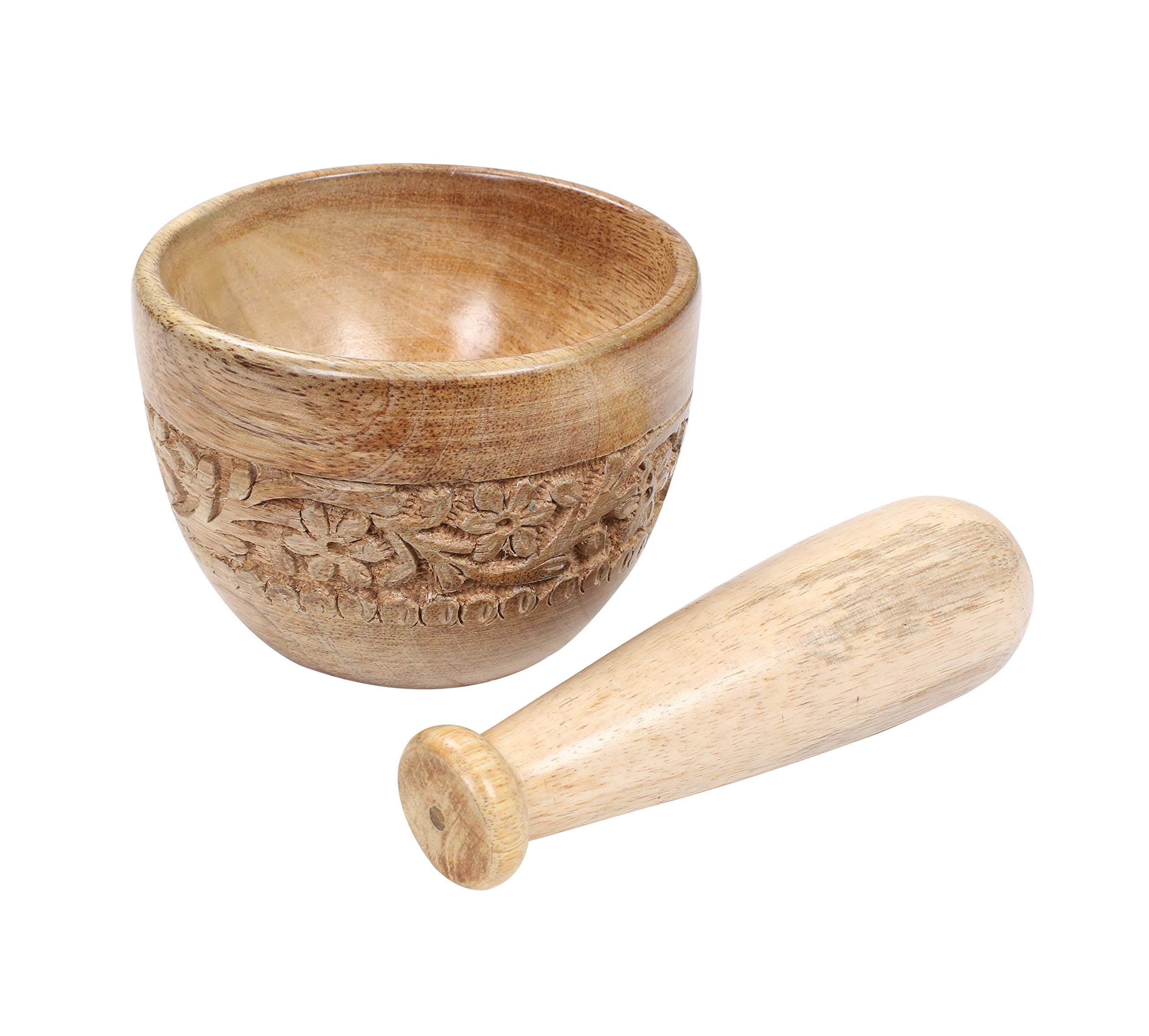 Hand Carved 4-Inch Natural Wooden Mortar and Pestle Set - Herb Grinder, Spice Masher, Garlic Press & Coffee Grinder for Kitchen, Cooking & Baking - Perfect for Grinding Herbs, Spices, Ginger & More