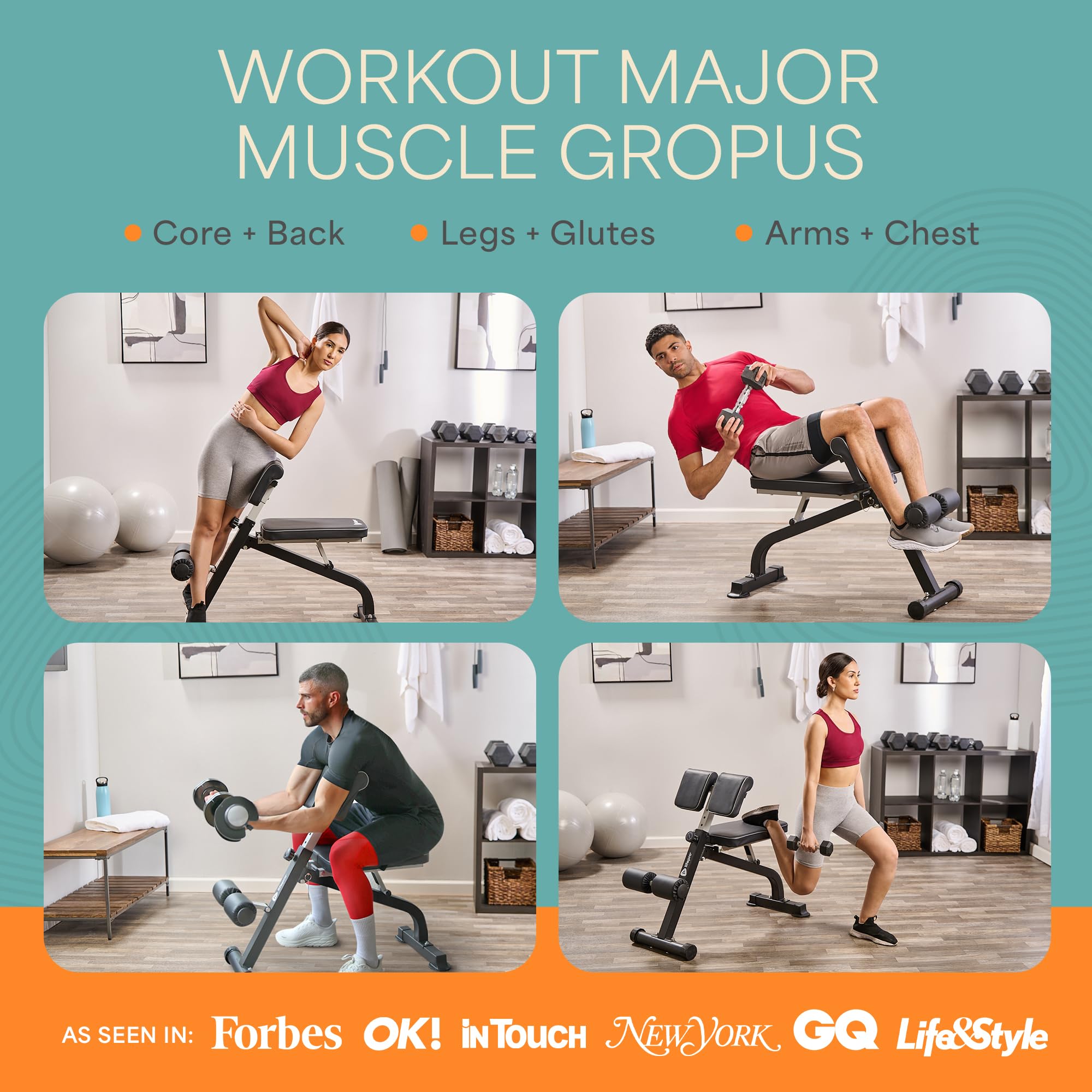 Lifepro Adjustable Roman Chair Hyperextension Bench - Foldable Back Extension Machine for Glutes, Hamstrings & Lower Back Workout - Home Gym Equipment for Core Strength Training | Perfect for Home Fitness, CrossFit & Rehabilitation Exercises