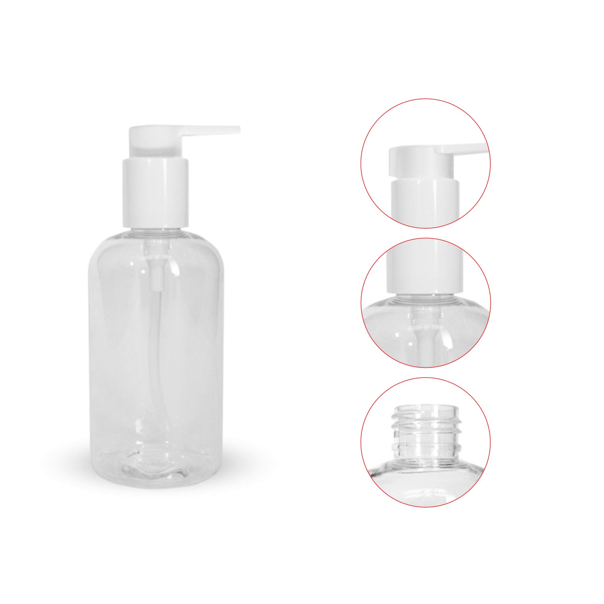 UHI Cosmetics 8 Oz. Empty Boston Round PET Bottles with Pump - 24 Pack Clear Reusable Containers for Hand Sanitizer, Lotion, Shampoo, Conditioner, Cream & Soap | Perfect for Home, Salon, Travel & DIY Projects