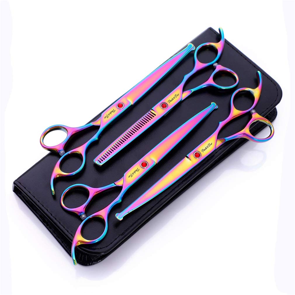 Premium 4-Piece Stainless Steel Pet Grooming Scissors Set for Dogs & Cats - Straight, Thinning, Curved Scissors & Comb - Professional Pet Hairdressing Shears for Home Grooming & Salon Use