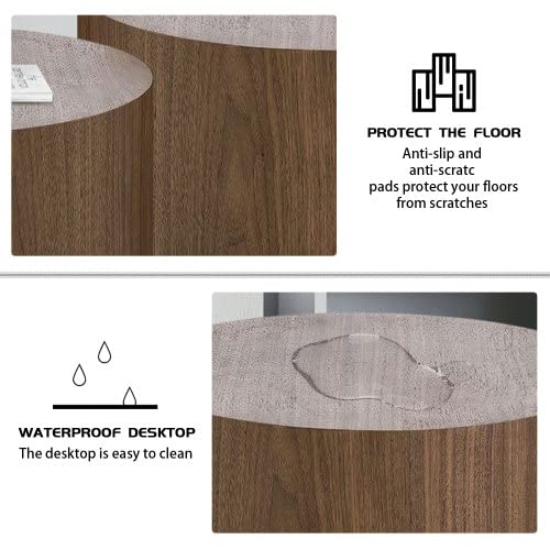 Round Wood Nesting Coffee Table Set of 2 - Walnut Side End Tables for Small Spaces | Living Room, Bedroom, Balcony & Office Decor | Compact Circle Accent Tables for Modern Homes