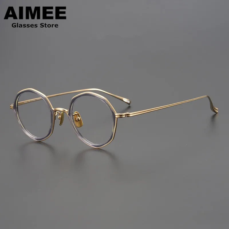 Stylish Aimee Unisex Full Rim Polygon Round Titanium Acetate Eyeglasses Frame 8135 - Perfect for Work, Reading & Fashion Accessories