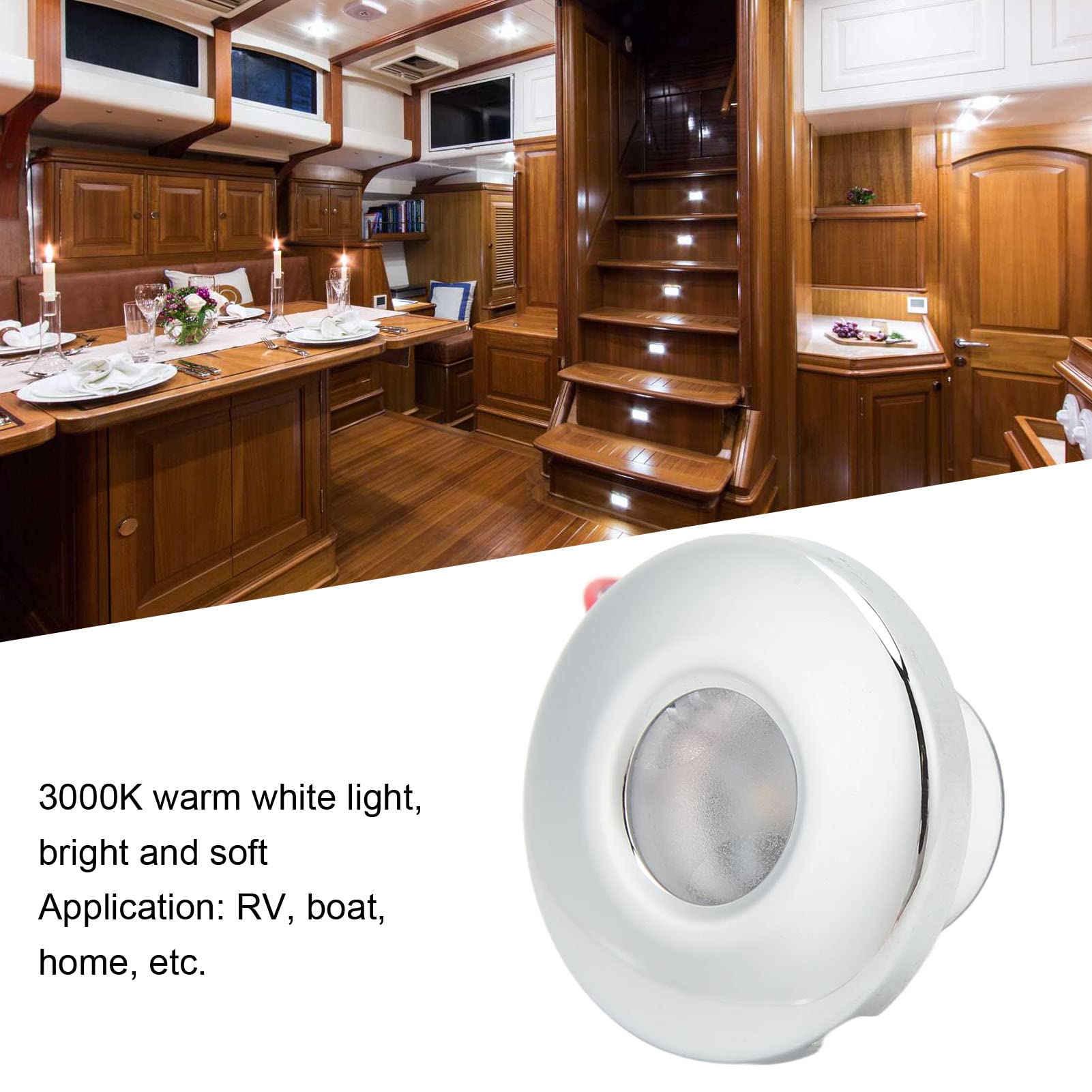 12V LED Ceiling Lights for RV, Boat & Home - 39mm Waterproof IP67 Aisle Light, Warm White 3000K, 100LM - Perfect for Interior Lighting in Campers, Trailers & Marine Use