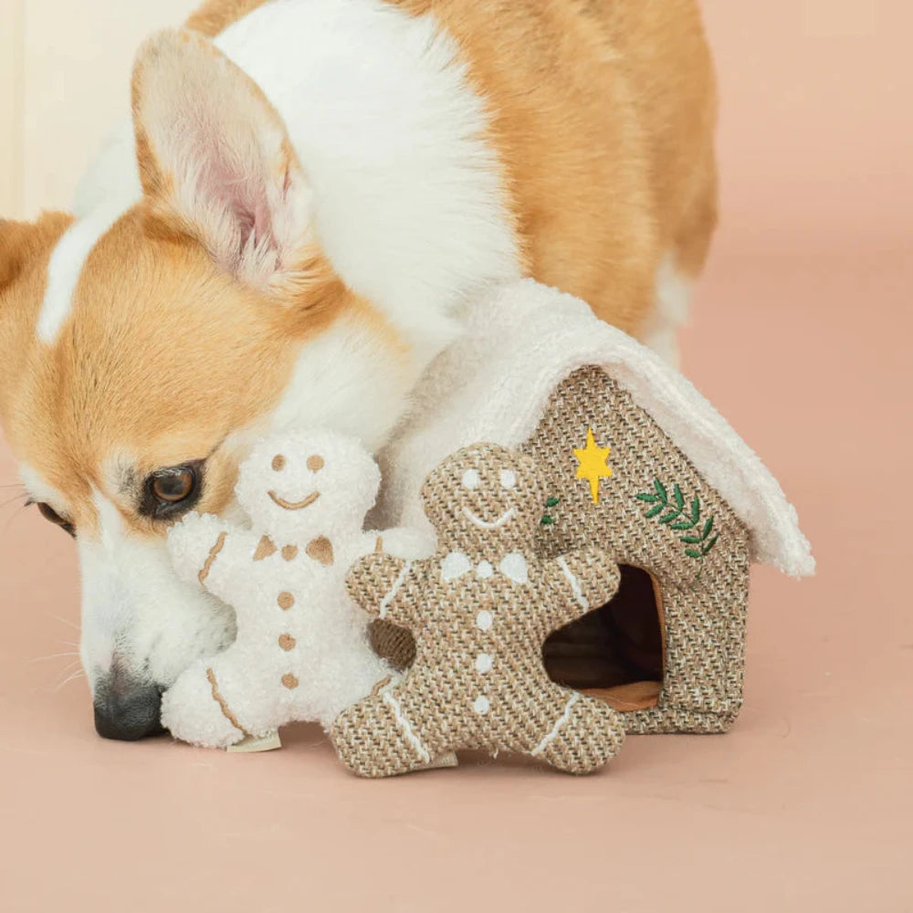 3-Piece Gingerbread House Dog Toy Set - Durable Chew Toy for Small & Medium Dogs - Perfect for Christmas Playtime & Holiday Gifting