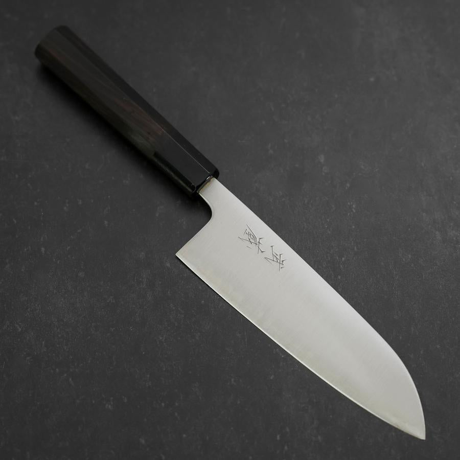 Premium Santoku Knife 165mm - Blue Super Polished Steel with Buffalo Ebony Handle - Japanese Kitchen Knife for Professional Chefs & Home Cooking - Perfect for Slicing, Dicing & Chopping Vegetables, Meat & Fish