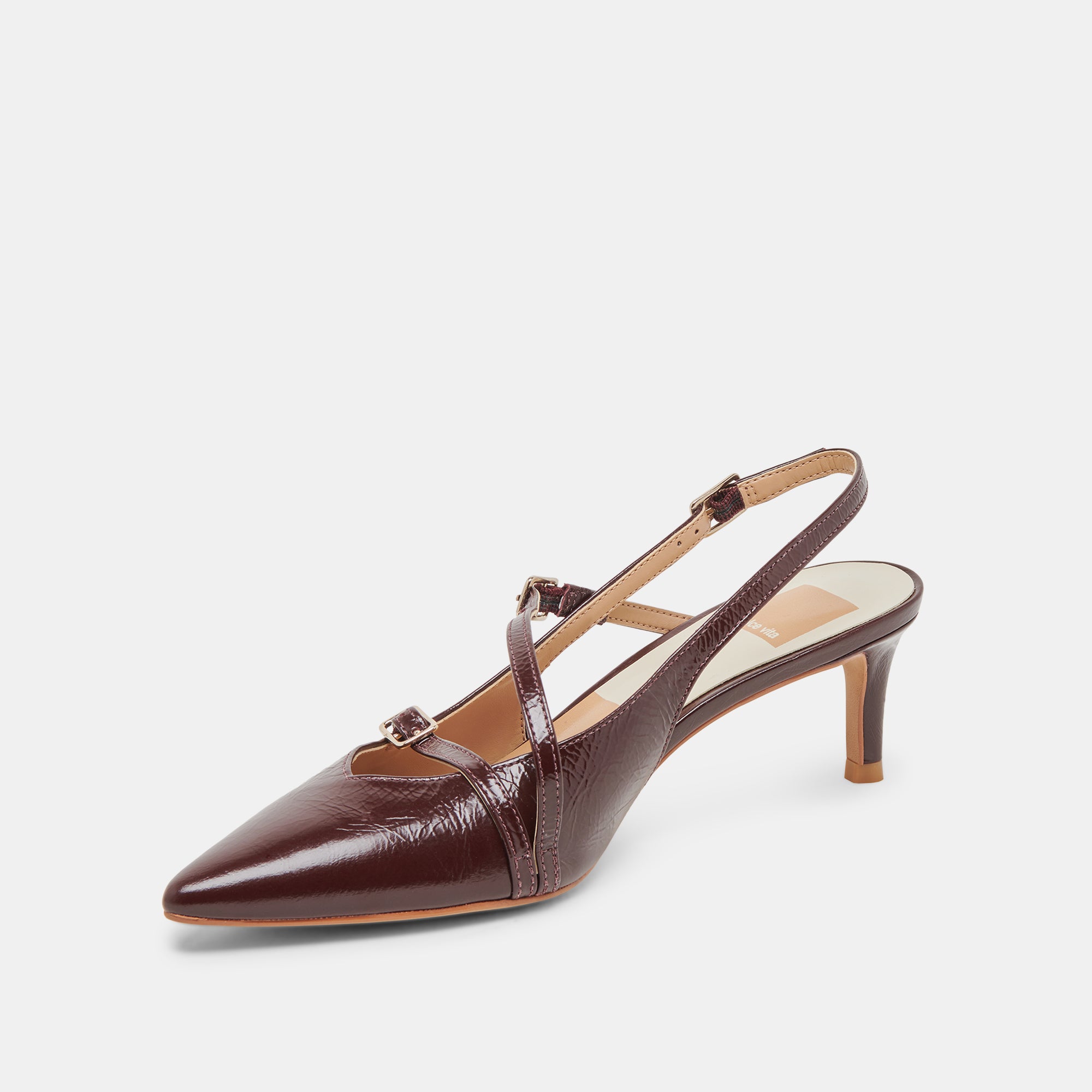PAMLA Women's Mid Heel Pumps - Cranberry Crinkle Patent Leather Dress Shoes for Work, Party & Special Occasions