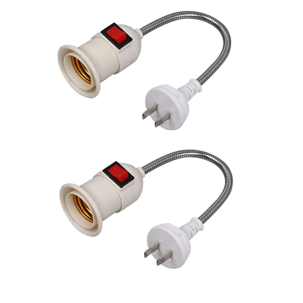 Gofidin 2-Pack Lamp Base with US Plug - Light Bulb Holder & Wall Adapter for Bedroom, Living Room - Dimmable Switch for Table Lamps & Night Lights