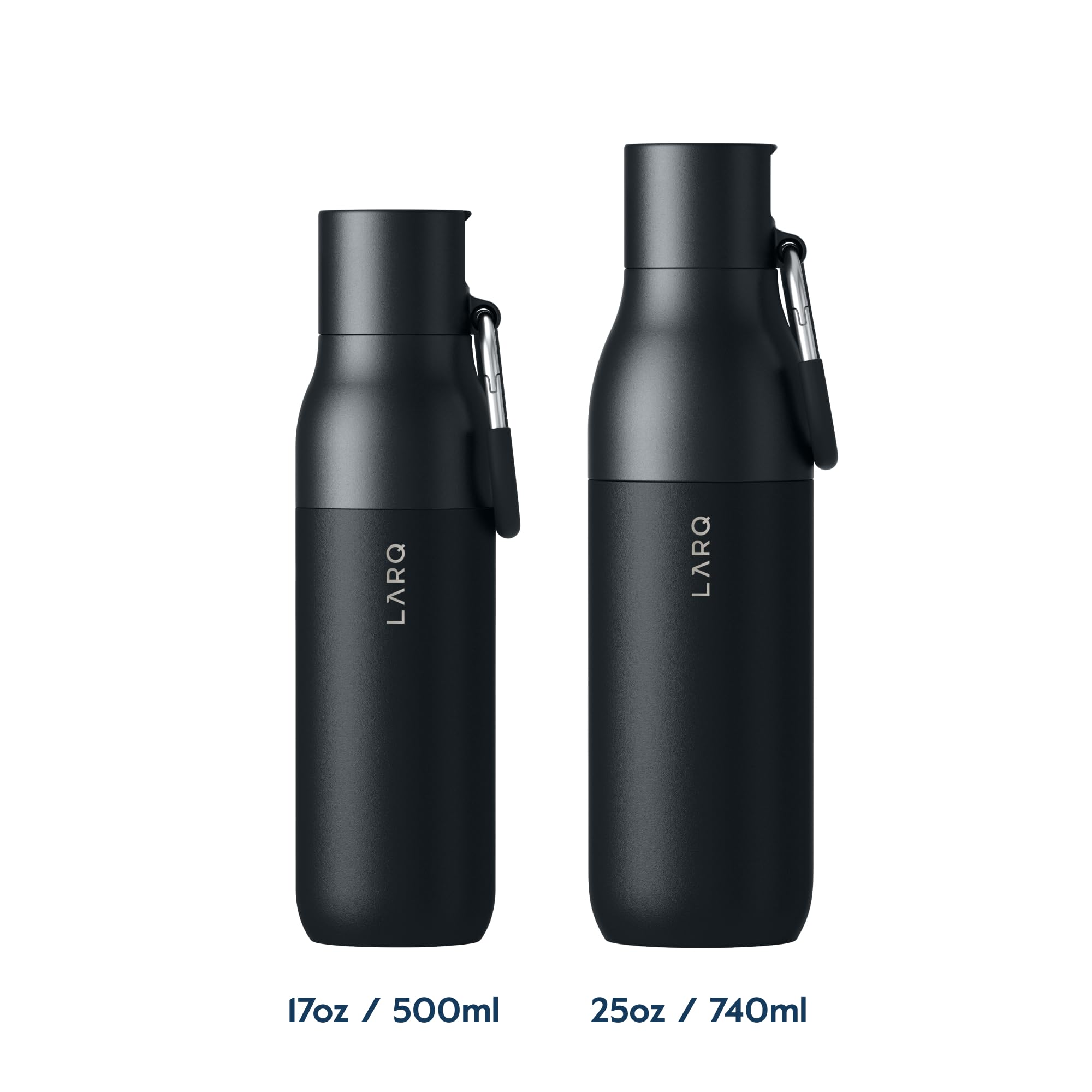 LARQ 17 oz Insulated Stainless Steel Water Bottle with Flip Top & Straw | BPA-Free Thermos | Keeps Drinks Cold 24 Hours | Perfect for Gym, Hiking, Office & Travel | Reusable Obsidian Black Sports Bottle