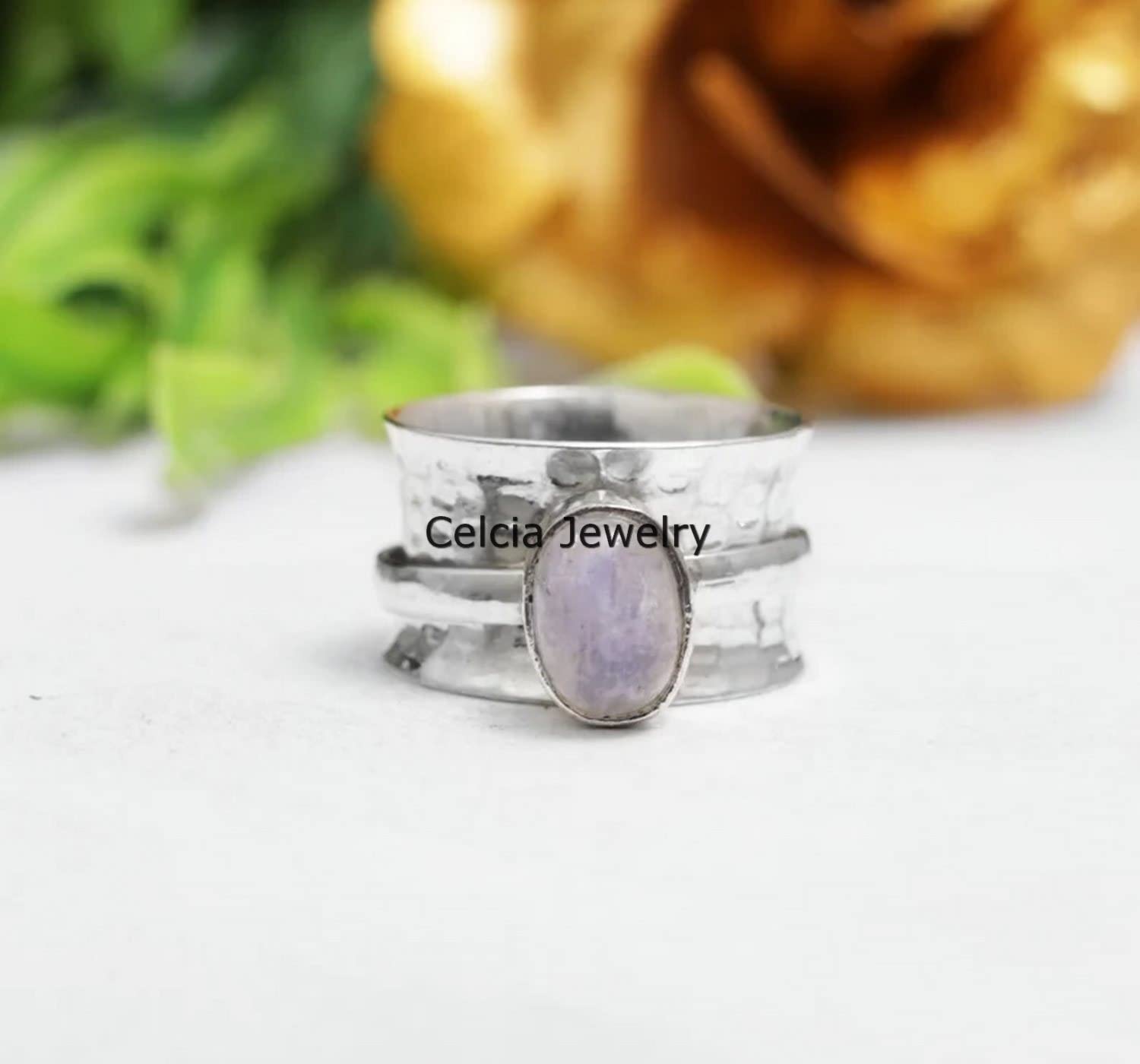 Moonstone Oval Spinner Ring - Handmade 925 Sterling Silver Unisex Meditation & Fidget Ring - Stress Relief Jewelry with June Birthstone - Perfect Gift for Loved Ones (Size 7) - Ideal for Anxiety Relief, Mindfulness Practice & Everyday Wear
