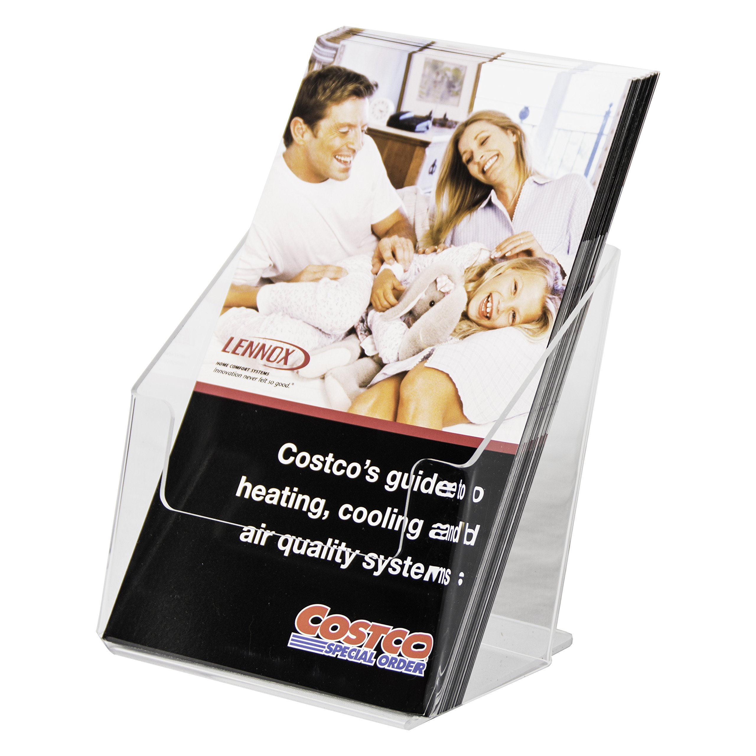 Clear Acrylic Slant Back Bifold Brochure Holder 5.5x8.5 Inches - Plastic Catalog Display Stand with 3