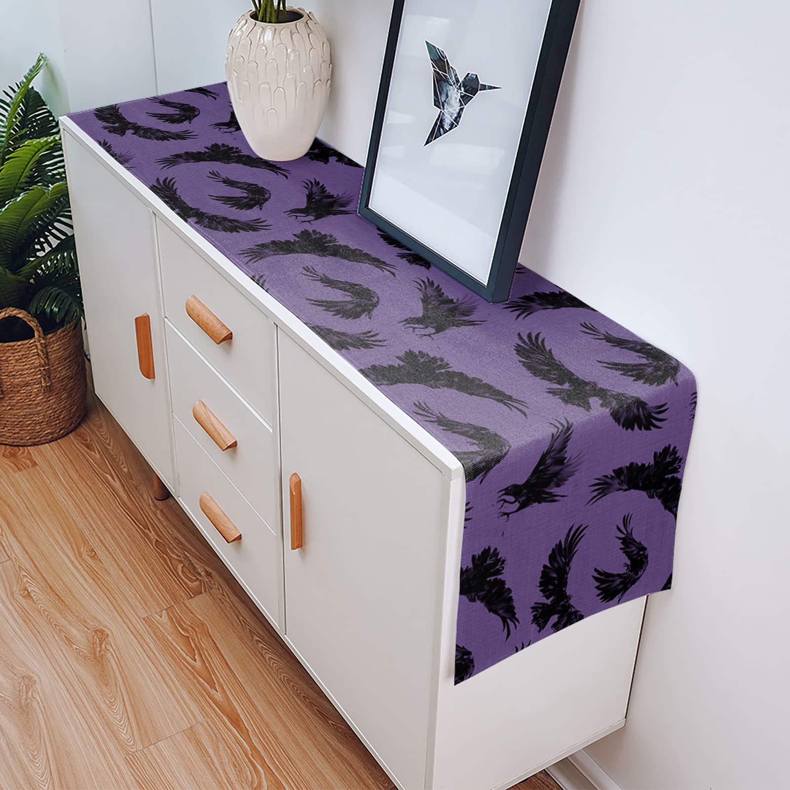 70 Inch Purple Halloween Bat Table Runner for Round, Kitchen, Coffee & Dining Tables - Perfect for Spooky Decor in Living Room & Halloween Parties