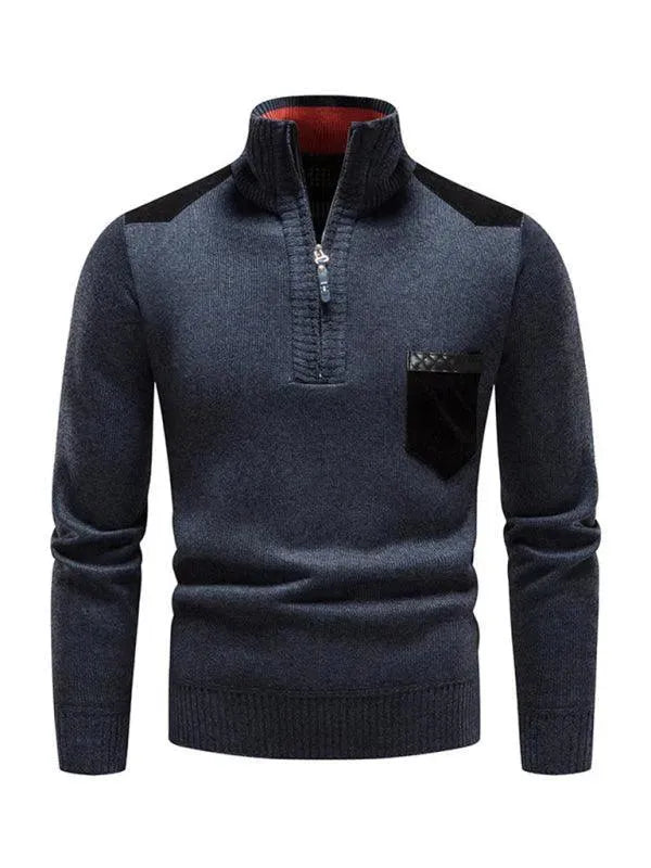 Men's Stand-Up Collar Patchwork Zipper Turtleneck Sweater - Winter Fashion for Casual & Business Wear