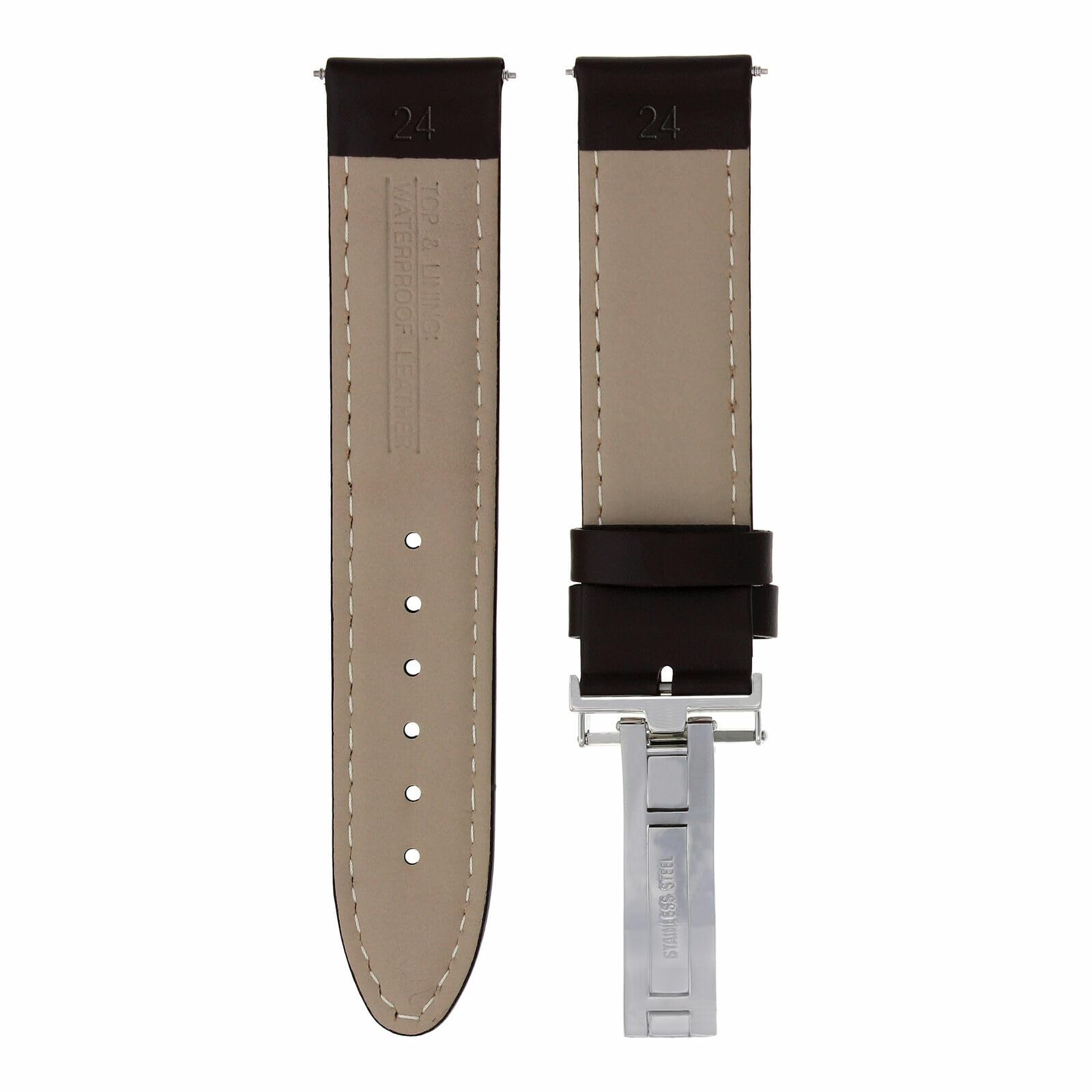 24mm Smooth Leather Watch Band Strap - Waterproof & Durable Replacement Strap for Kenneth Cole Watches - Dark Brown Watch Accessory for Men & Women - Perfect for Daily Wear, Business & Casual Occasions