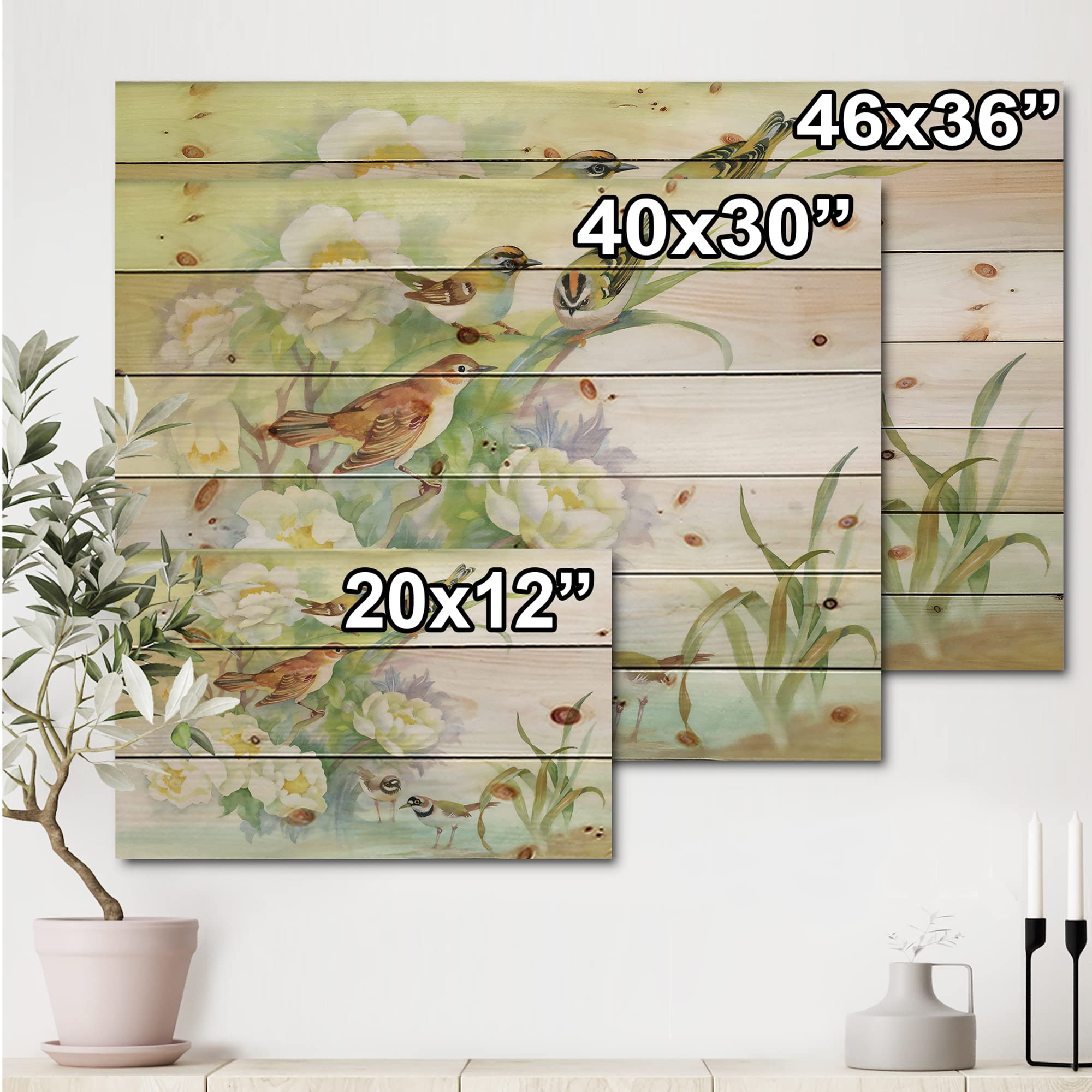 Traditional Rustic Scenery Wood Wall Art - Flowers & Birds Design on Natural Pine Wood, Large Animal Wall Panels for Home Decor | Perfect for Living Room, Bedroom & Cabin Aesthetic