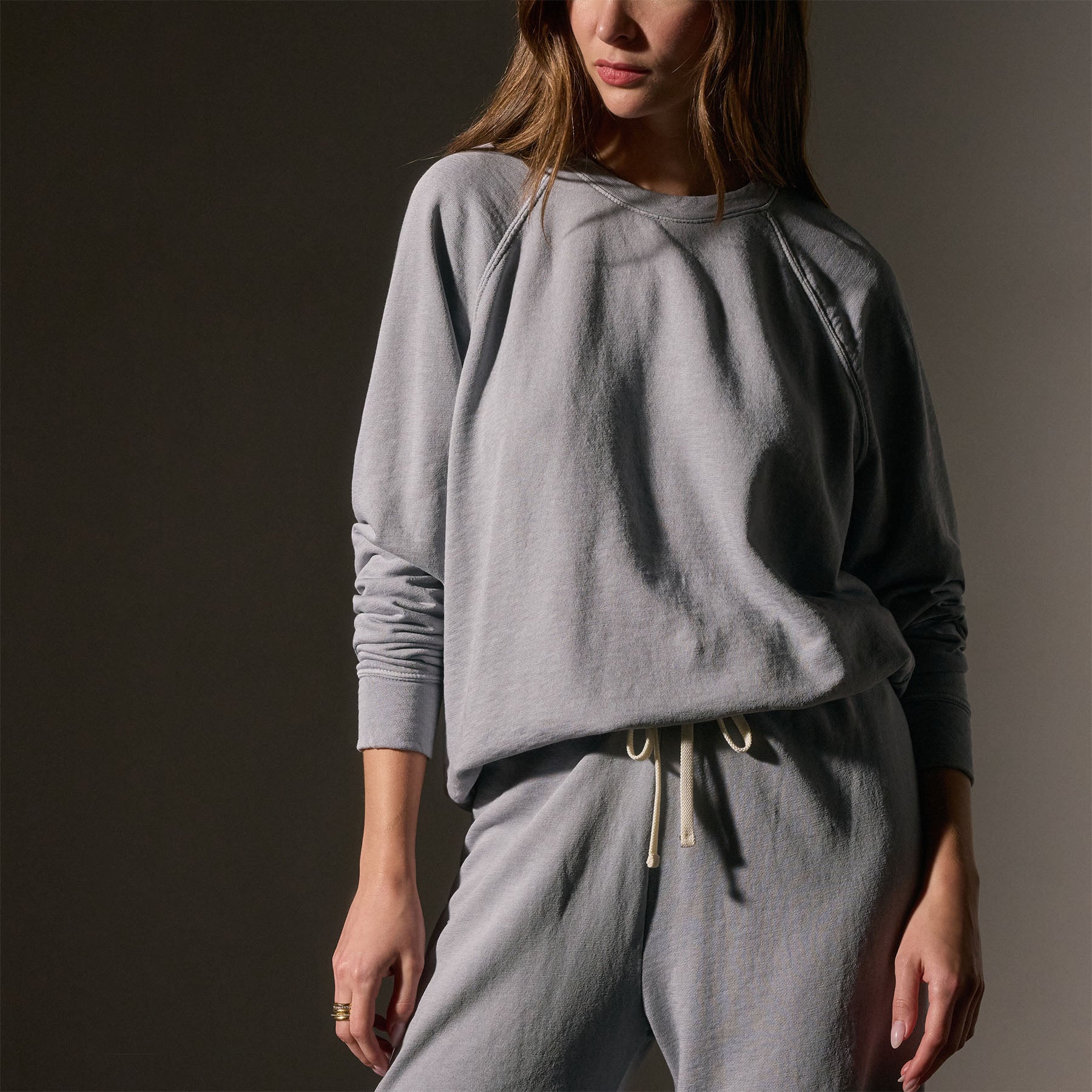 Vintage French Terry Relaxed Sweatshirt for Women | Soft Casual Pullover | Grey Sky Pigment Wash | Cozy Loungewear & Streetwear Fashion