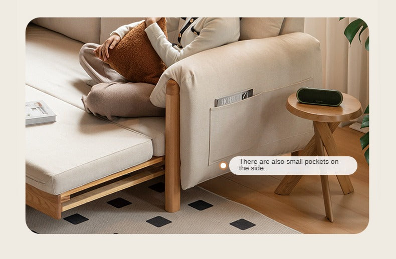 Solid Oak Wood Convertible Sofa Bed - Retractable Design for Sitting & Sleeping | Perfect for Small Spaces, Guest Rooms & Apartments