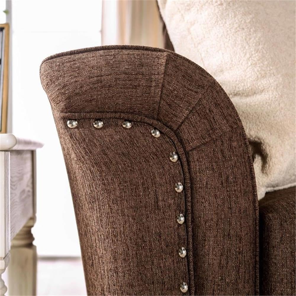 Furniture of America Jaqui Transitional Fabric Nailhead Loveseat in Chocolate Brown - Perfect for Living Rooms, Home Theaters & Cozy Reading Nooks