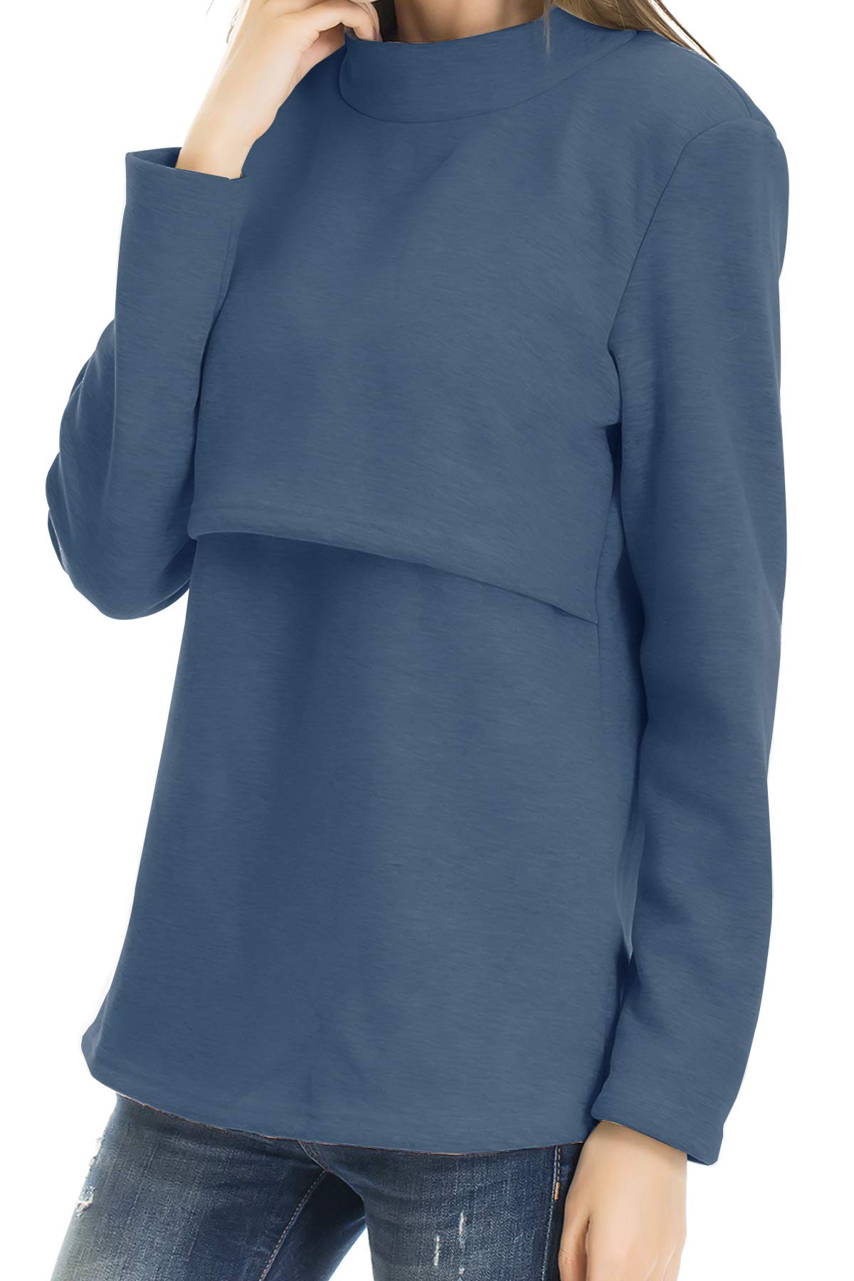 Smallshow Women's Fleece Nursing Tops - Soft Long Sleeve Breastfeeding Shirts for Maternity & Nursing Comfort | Perfect for Nursing at Home, Outdoors & Hospital Visits