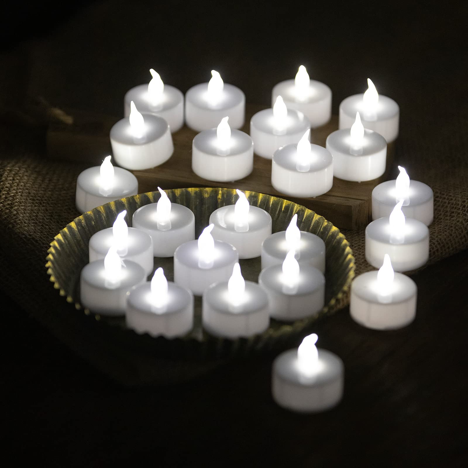 24 Pack Battery Operated LED Tea Lights - Realistic Flickering Flameless Candles for Halloween, Pumpkin Decor, Weddings & Home Ambiance (White)