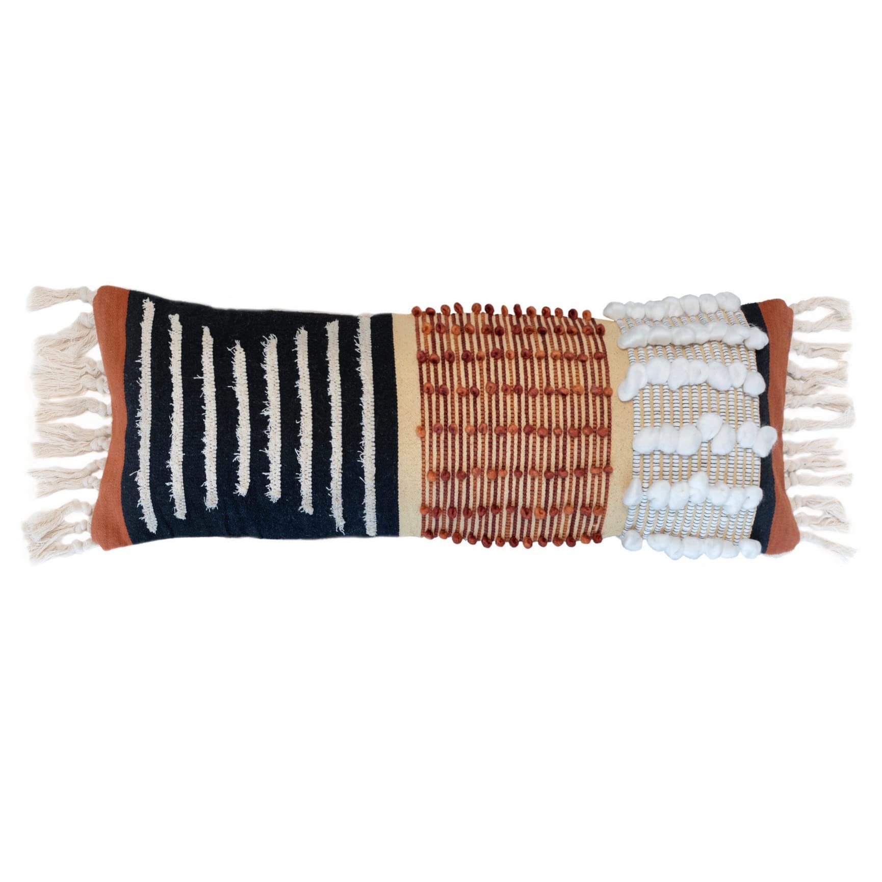 Boho Lumbar Pillow - Mid Century Modern Decorative Throw Pillow with Eclectic Fringe Tassels | CASA BOHO Oversized Bohemian Pillow Cover for Living Room, Bedroom & Sofa Decor
