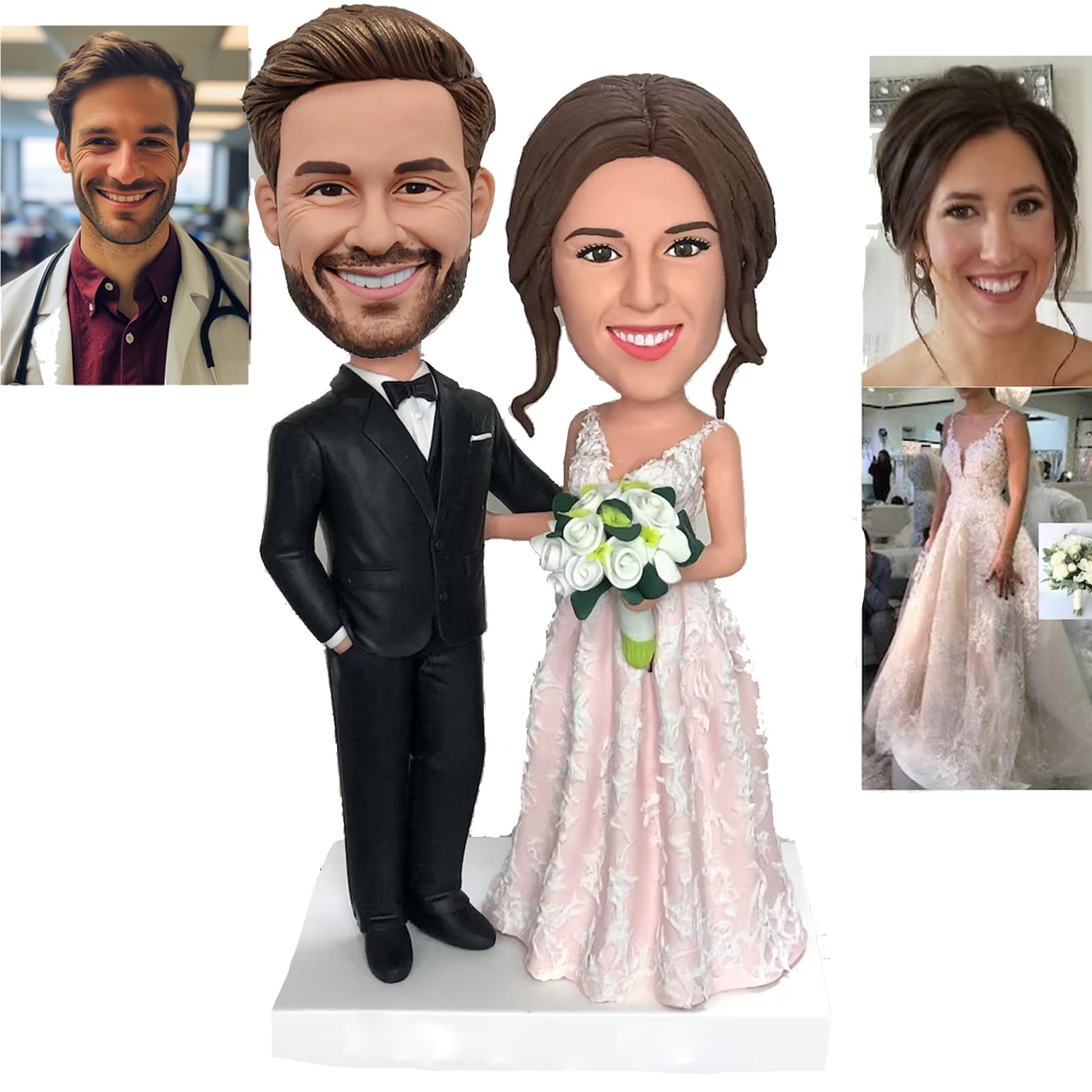 Custom Bobblehead Figurine - Personalized Groom & Bride Wedding Cake Topper (6''/7''/8'') - Unique Couple Dolls for Wedding Anniversary & Holiday Gifts - Perfect for Wedding Decor, Bridal Showers & Romantic Celebrations
