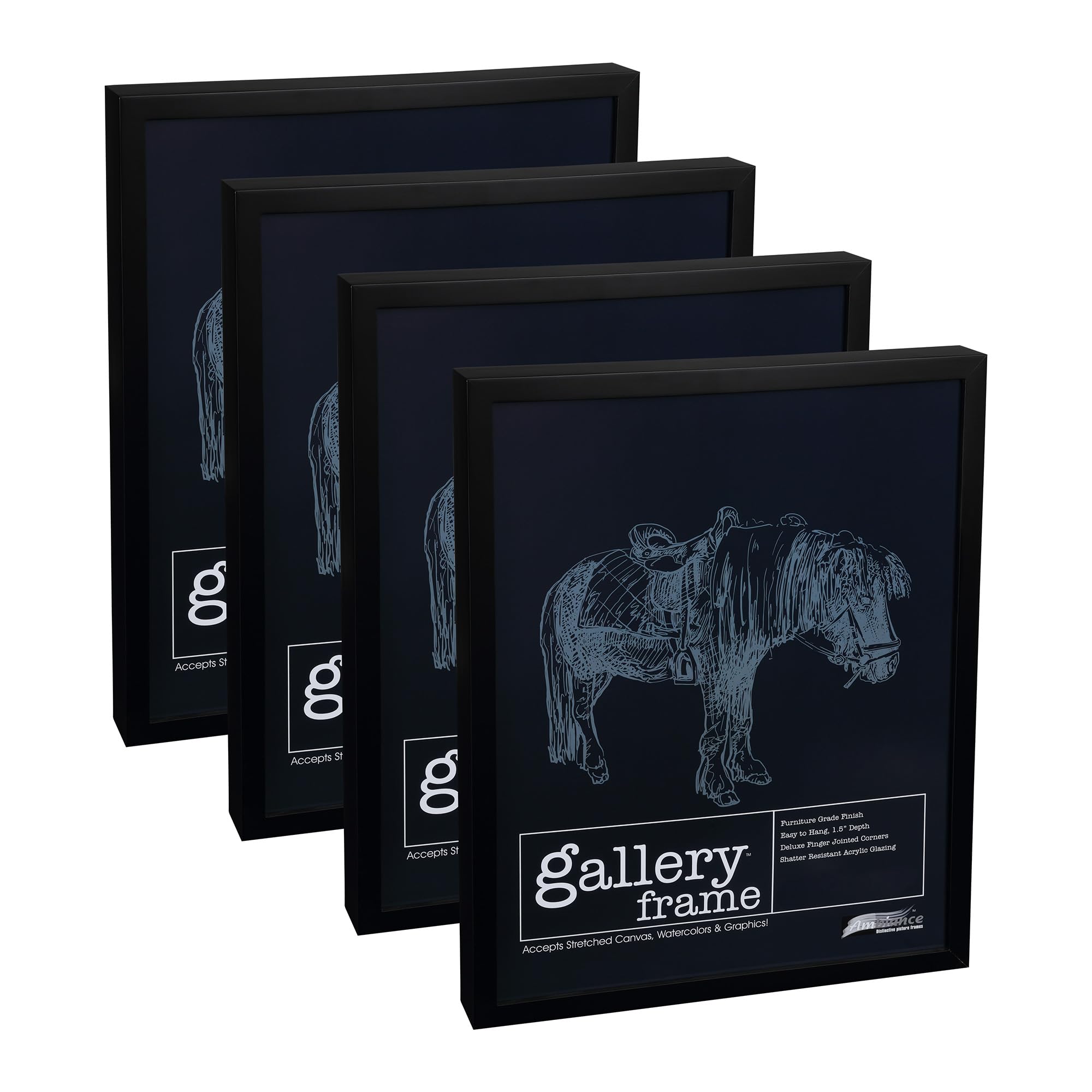 20x24 Inch Black Wood Picture Frames Set of 4 - 1.5