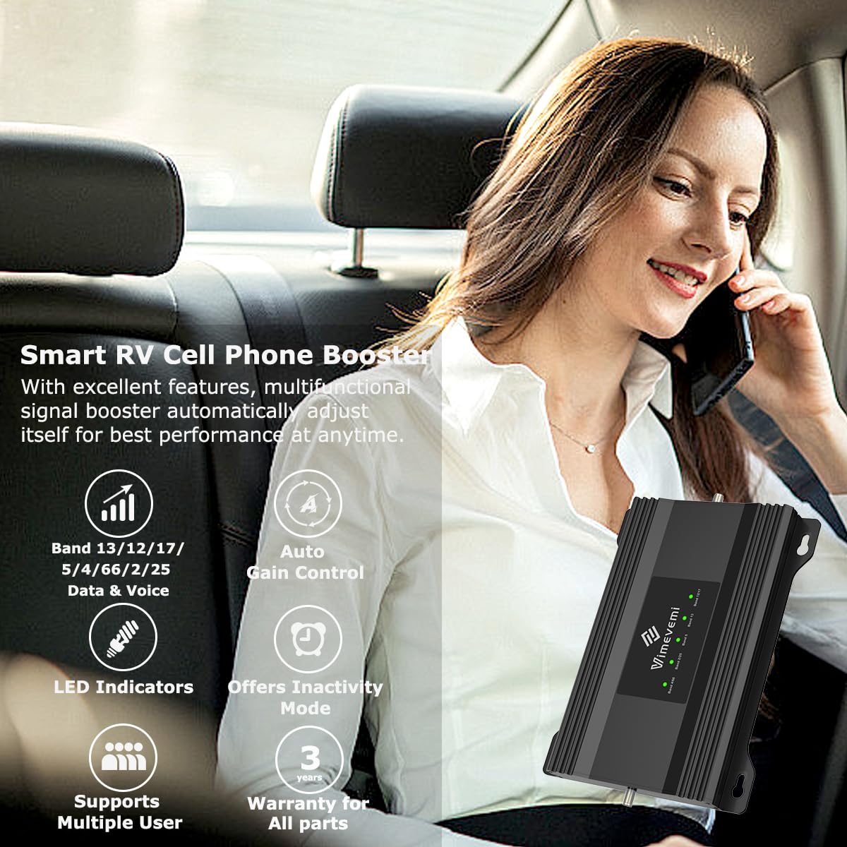 5G 4G LTE RV Cell Phone Signal Booster for Verizon AT&T T-Mobile - Truck Car RV Vehicle SUV Signal Repeater Extender (Bands 13,12,17,5,4,66,2,25) - Improve Connectivity on Road Trips & Remote Areas