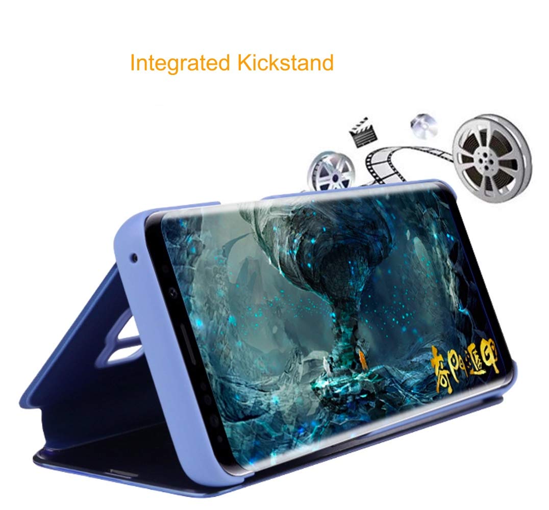 Premium Wireless Charging Mirror Case for Samsung Galaxy A33 5G - Ultra Thin Luxury Smart Display Cover with Clear View (QH Purple) - Perfect for Work, Travel & Everyday Protection
