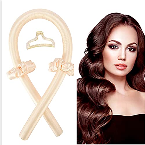Mmnuagebleu Heatless Hair Curler for Long Hair - No Heat Curling Rod Headband with Hair Clips & Scrunchie for Overnight Natural Curls (Champagne) | Perfect for Bedtime Styling & Damage-Free Waves