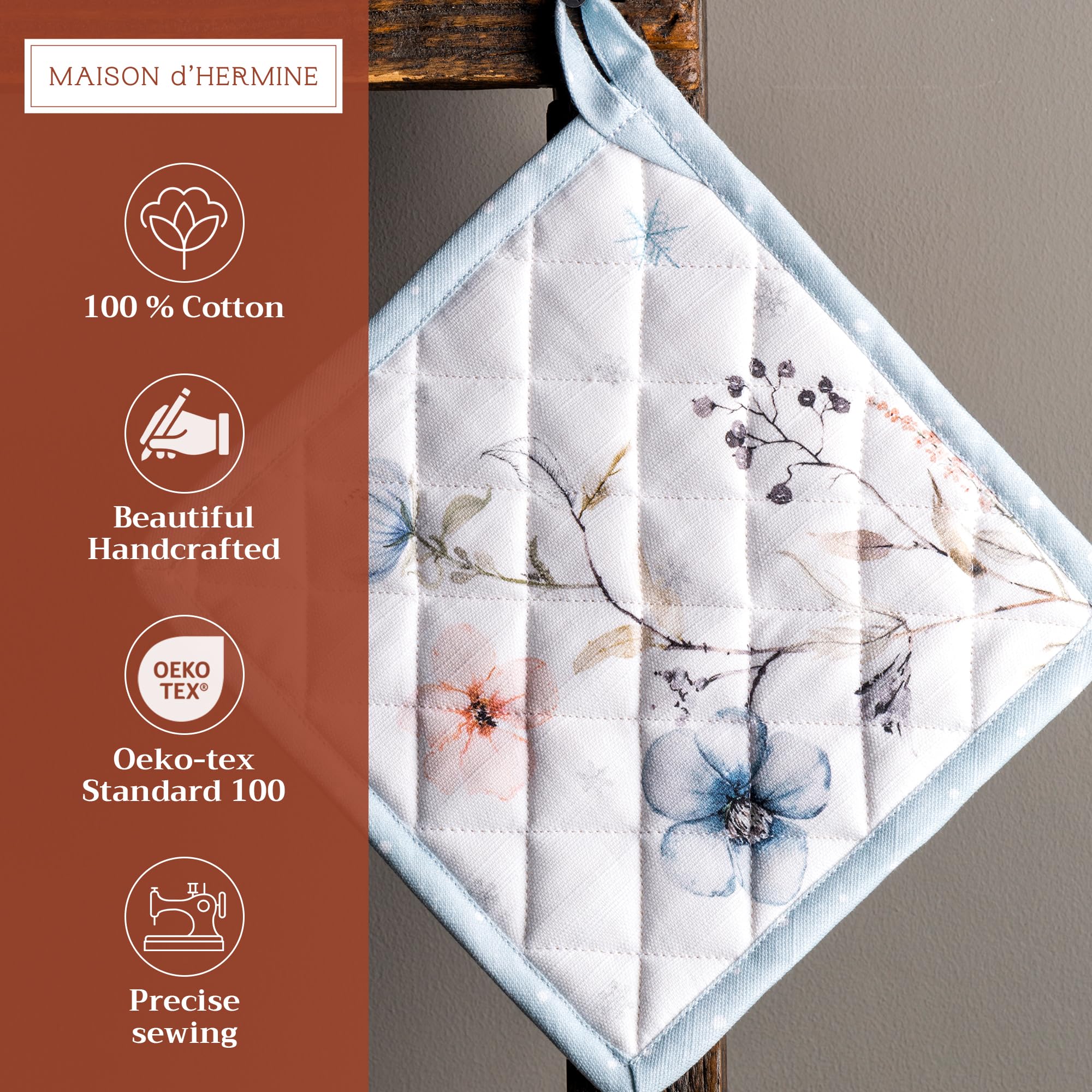 Maison d'Hermine 100% Cotton Set of 2 Heat Resistant Pot Holders 8