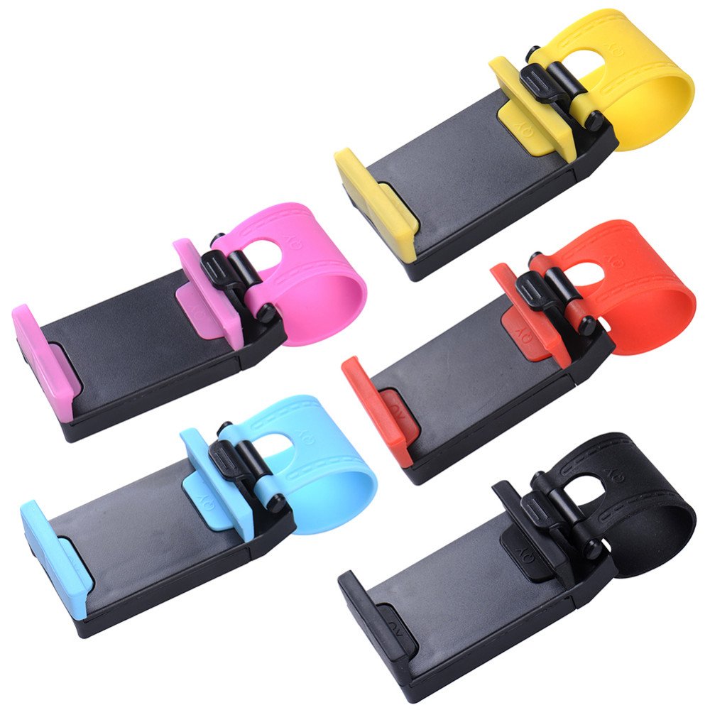 Universal Car Phone Mount Holder - 2 Pack Adjustable Steering Wheel Clip Stand for iPhone, Samsung & All Smartphones - Perfect for GPS Navigation & Hands-Free Driving